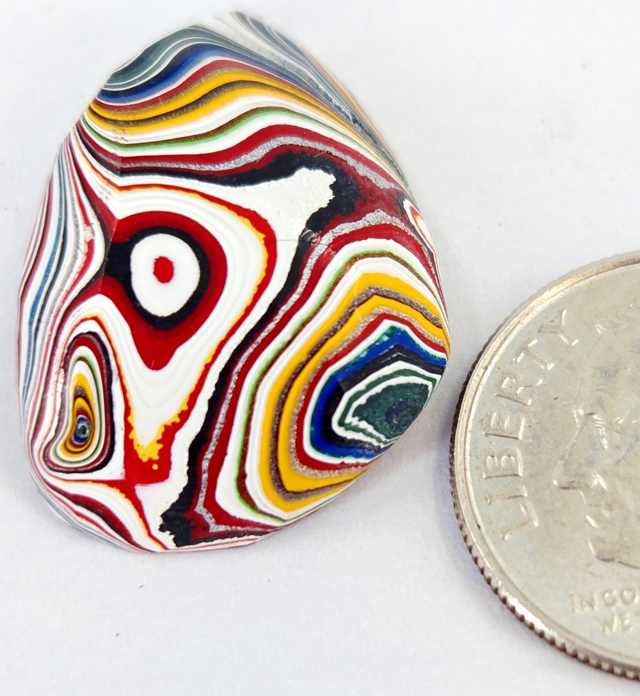 Kenworth Fordite Cabochon, Bold Pattern, Automotive Manufacturing, Fun Size (23.9x16.7x6.5mm)