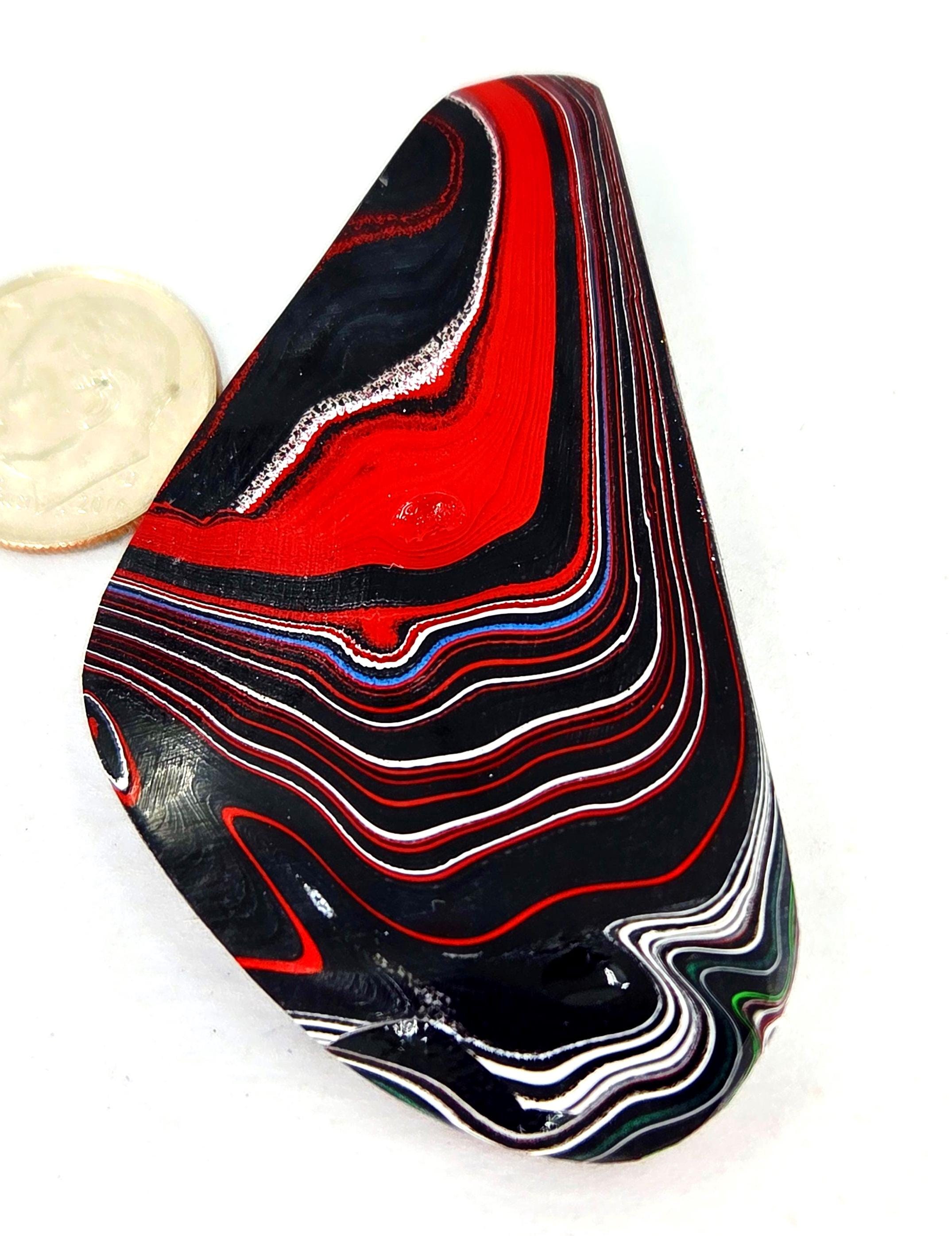 Kenworth Fordite Cabochon #2, Metallic Blue, Neon Green, Bulls Eye Layers (Jewelry Making) Handmade, view 2