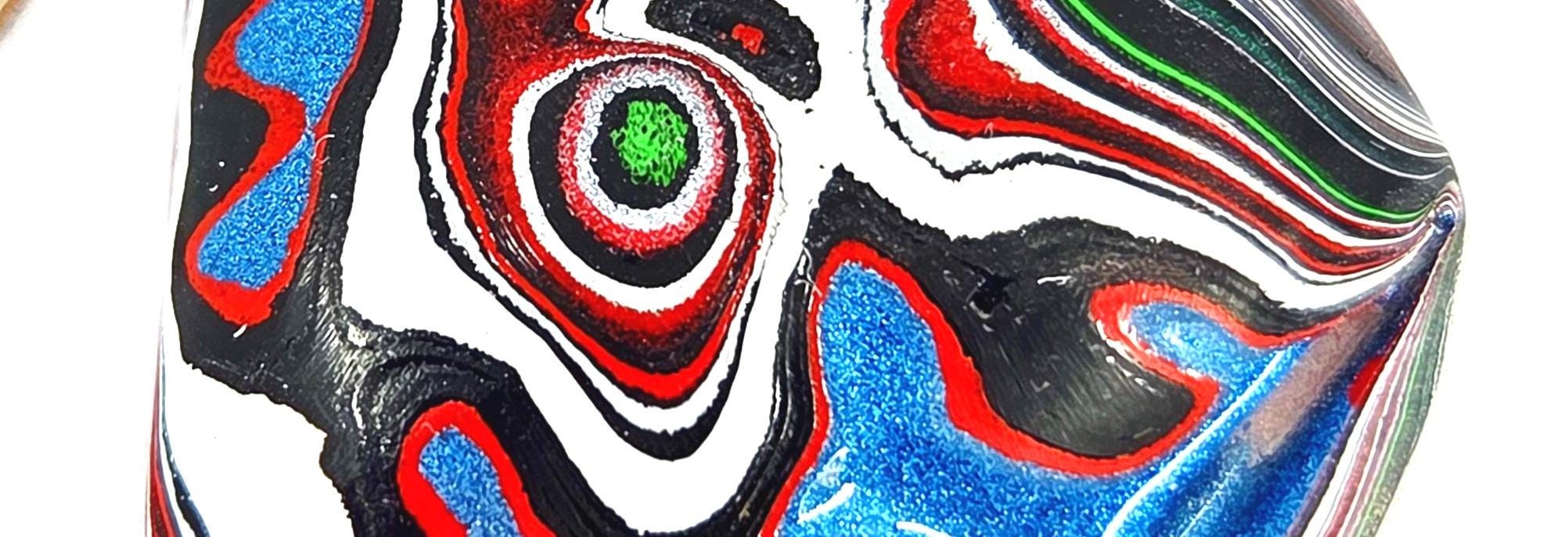 Kenworth Fordite Cabochon #2, Metallic Blue, Neon Green, Bulls Eye Layers (Jewelry Making) Handmade, view 5