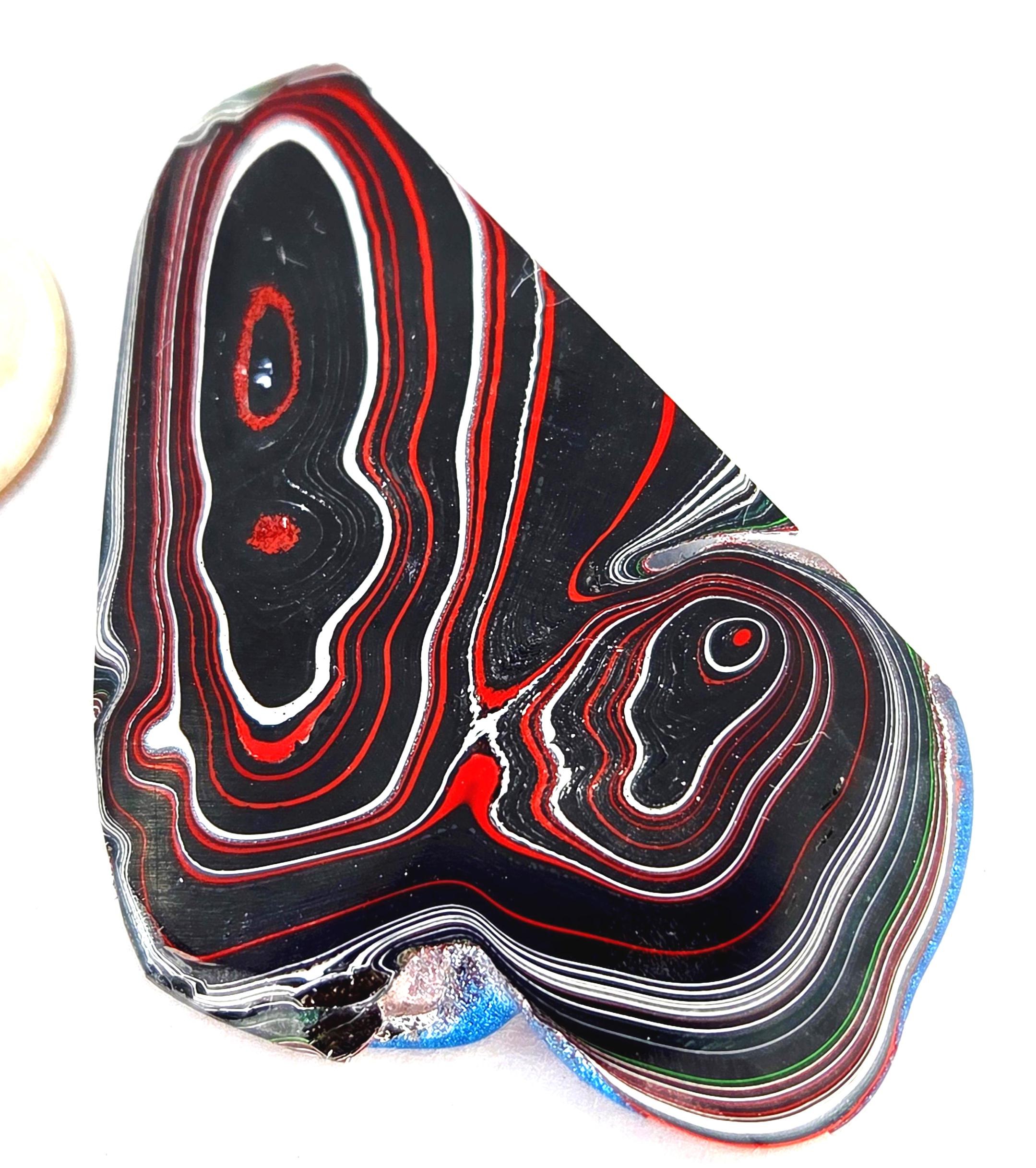 Kenworth Fordite Cabochon #1, Metallic Blue, Neon Green, Visible Layers, Jewelry Making, view 2