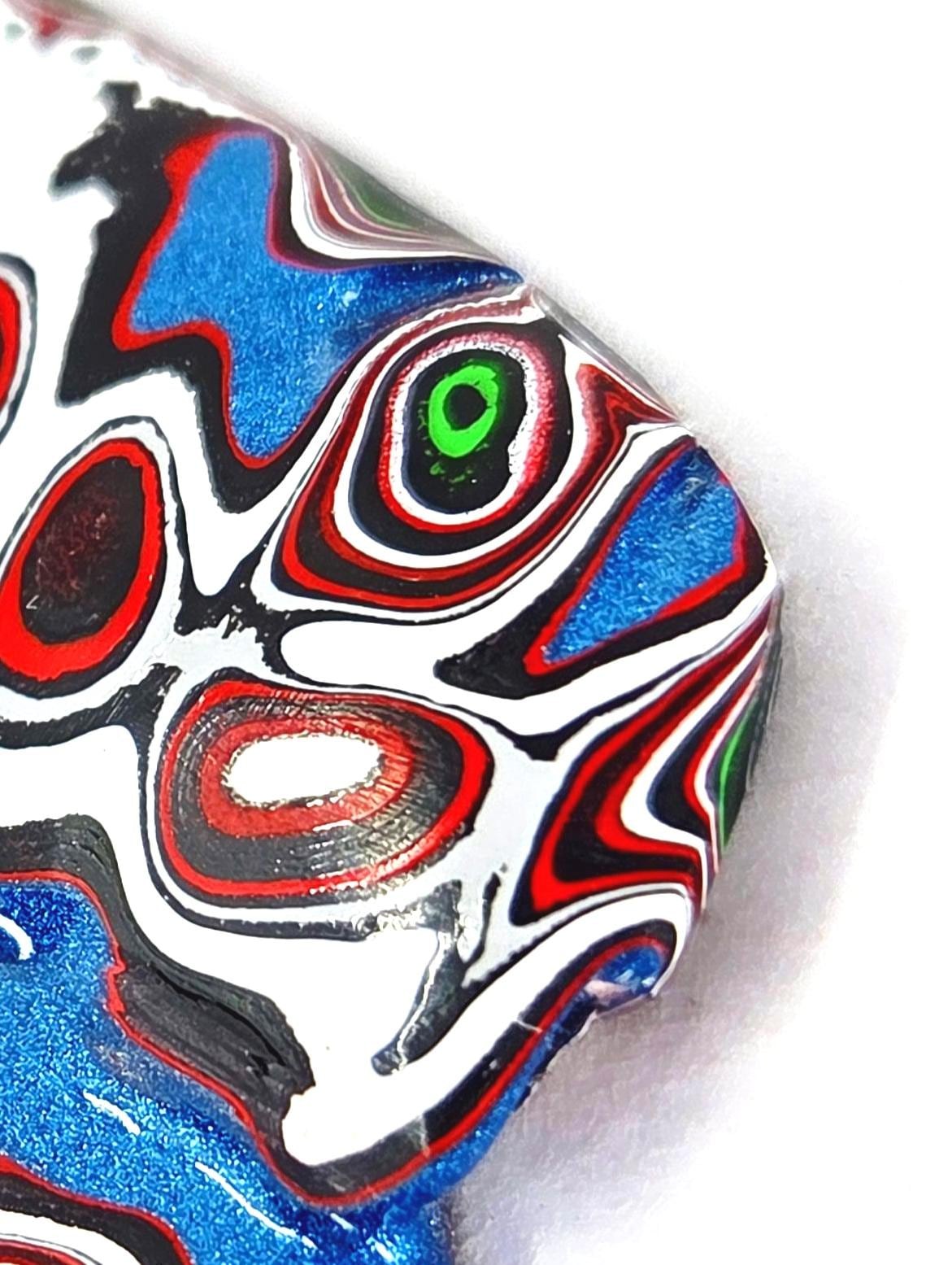 Kenworth Fordite Cabochon #1, Metallic Blue, Neon Green, Visible Layers, Jewelry Making, view 3
