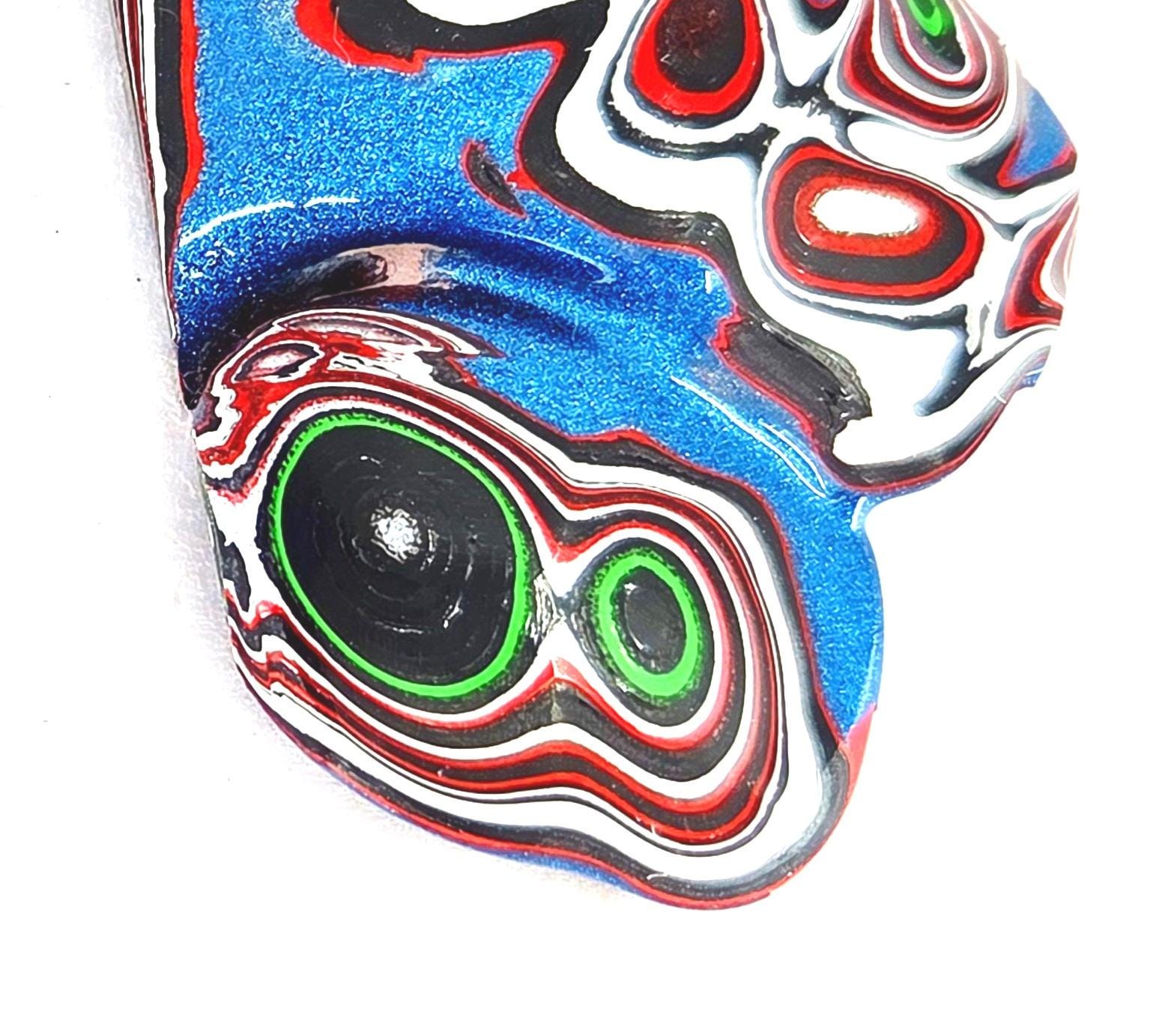 Kenworth Fordite Cabochon #1, Metallic Blue, Neon Green, Visible Layers, Jewelry Making, view 4