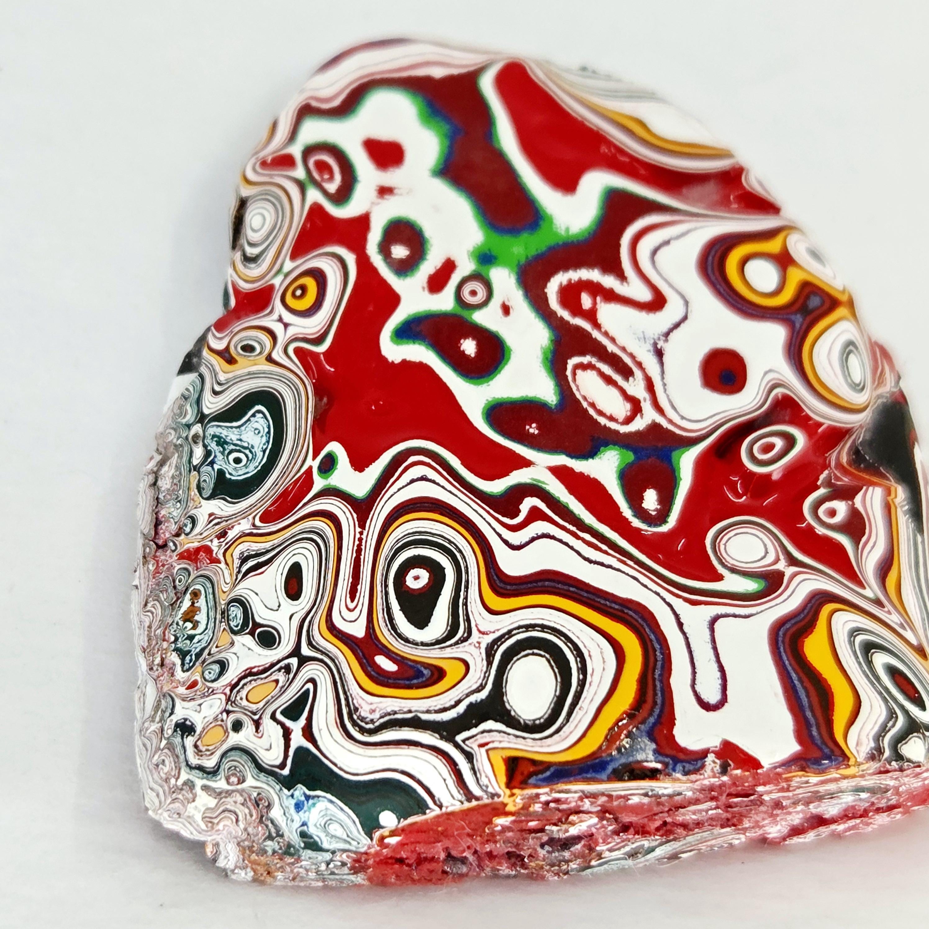 Kenworth Fordite Cabochon, Crazy Wild Paint Flow Patterns (Jewelry Making) Handmade, view 5