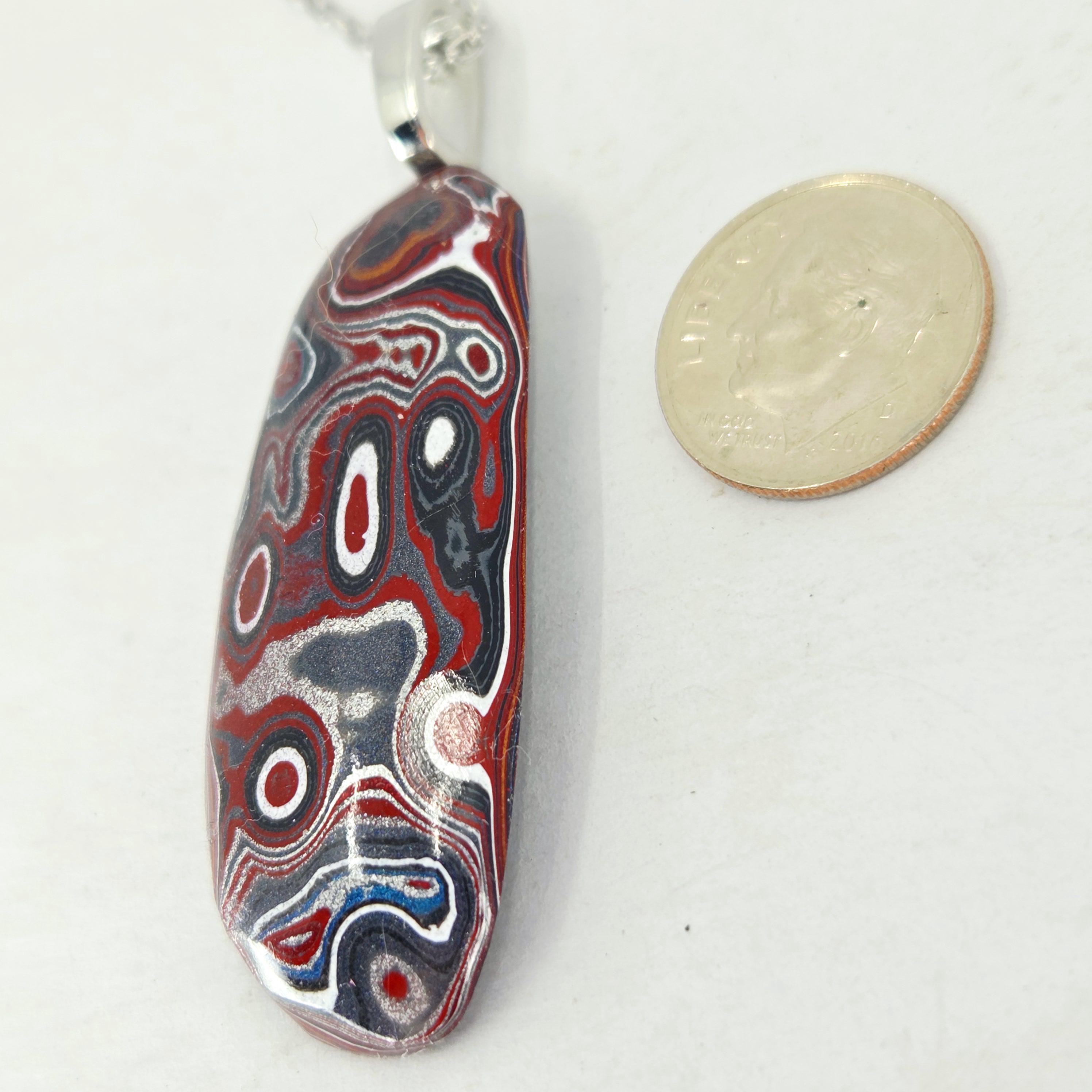 Corvette Fordite Pendant Necklace: Sterling Silver Bail, Swirling Paint Patterns (20" Chain), view 2