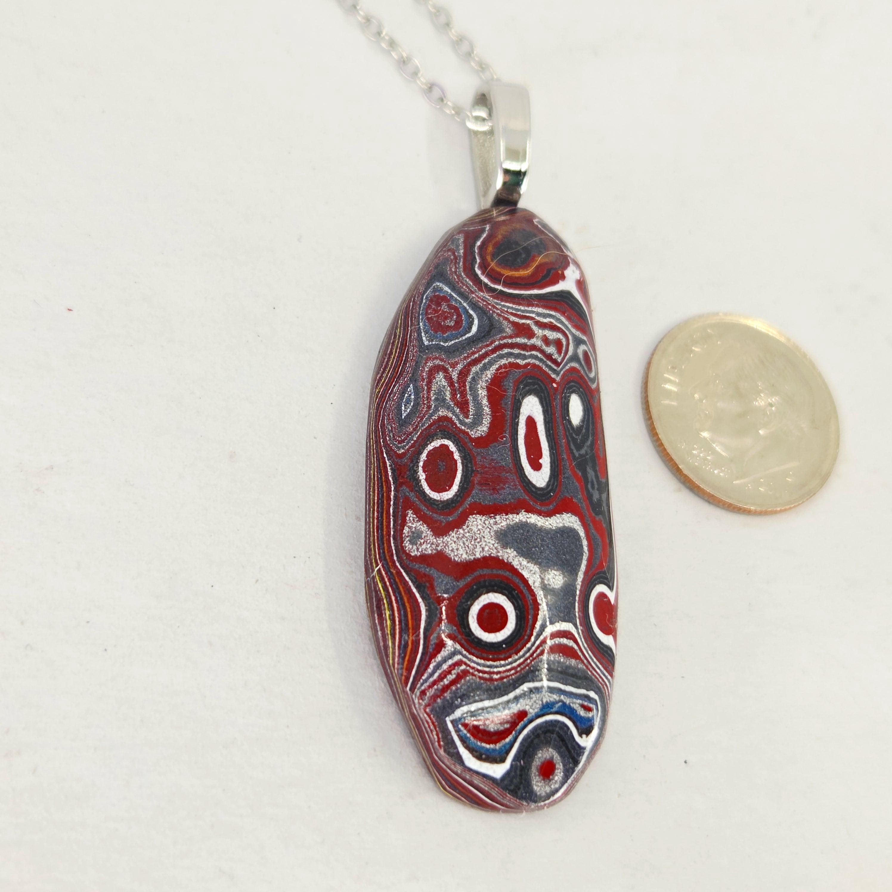 Corvette Fordite Pendant Necklace: Sterling Silver Bail, Swirling Paint Patterns (20" Chain), view 3