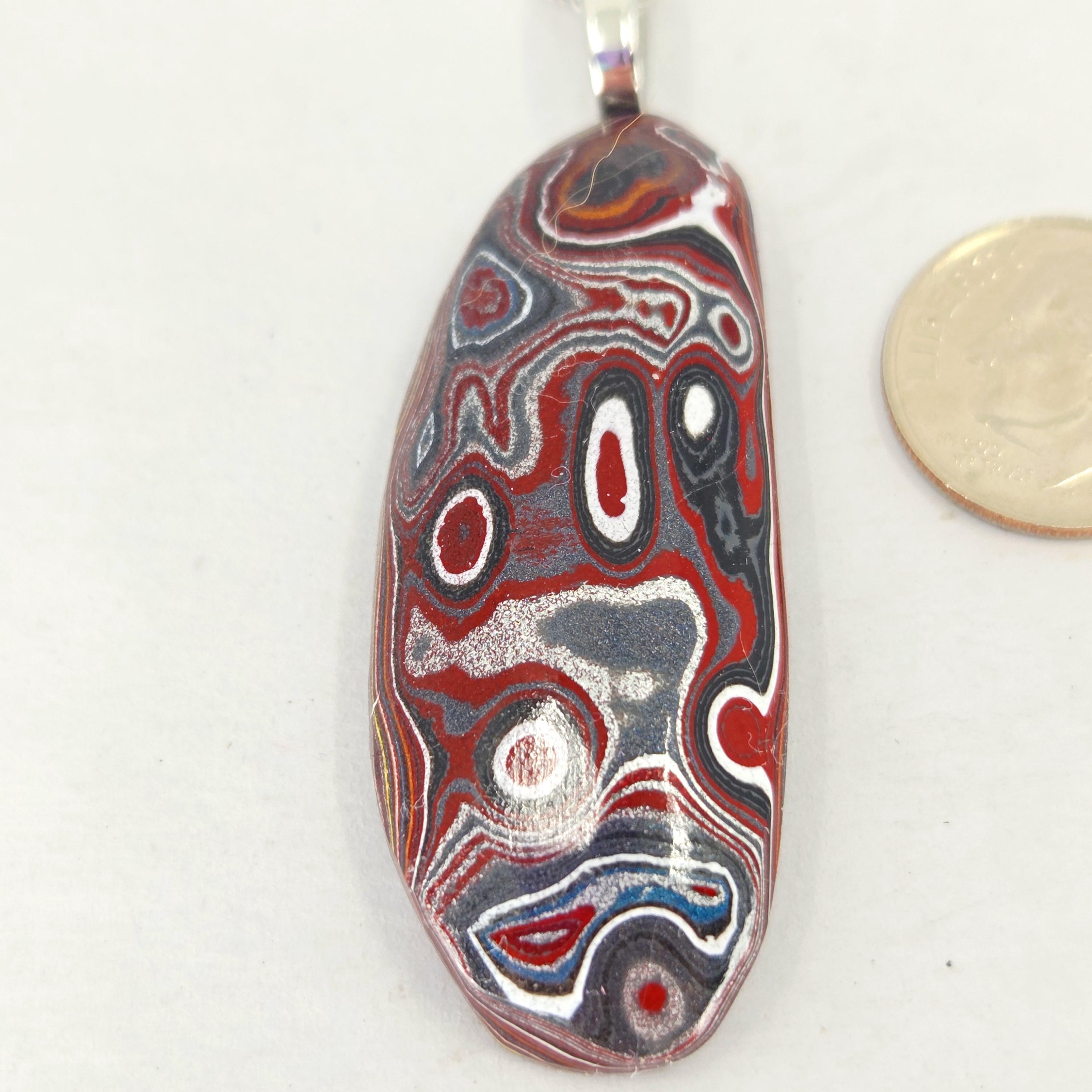 Corvette Fordite Pendant Necklace: Sterling Silver Bail, Swirling Paint Patterns (20" Chain), view 4