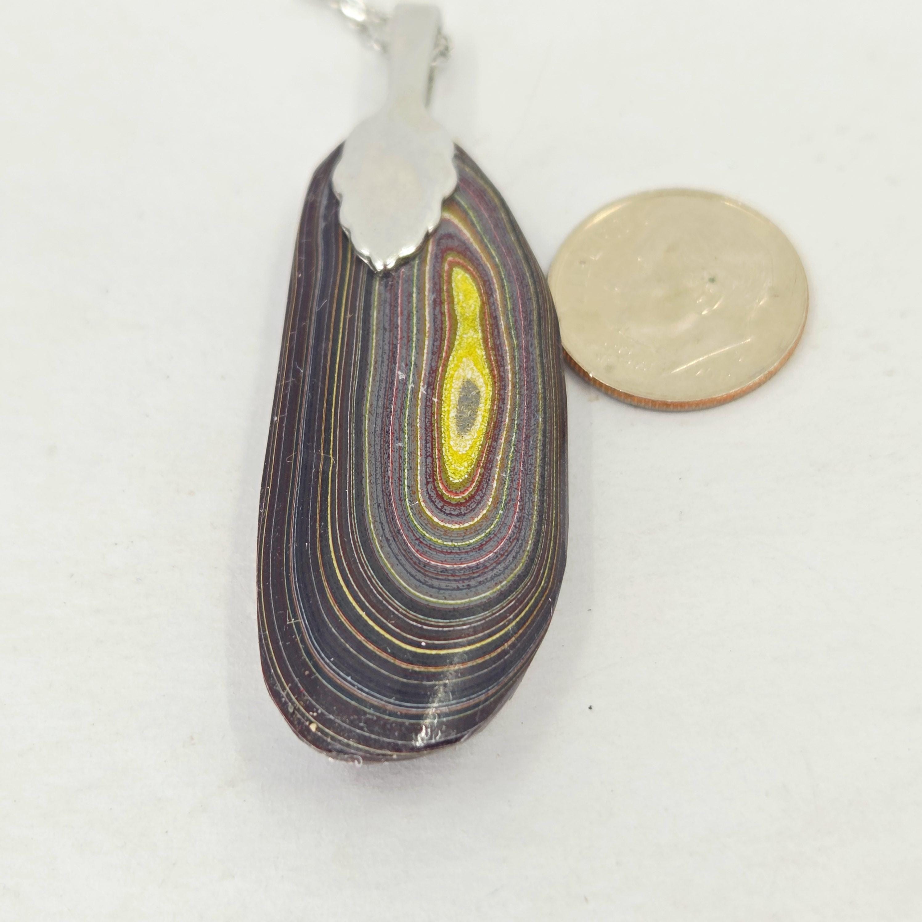 Corvette Fordite Pendant Necklace: Sterling Silver Bail, Swirling Paint Patterns (20" Chain), view 5