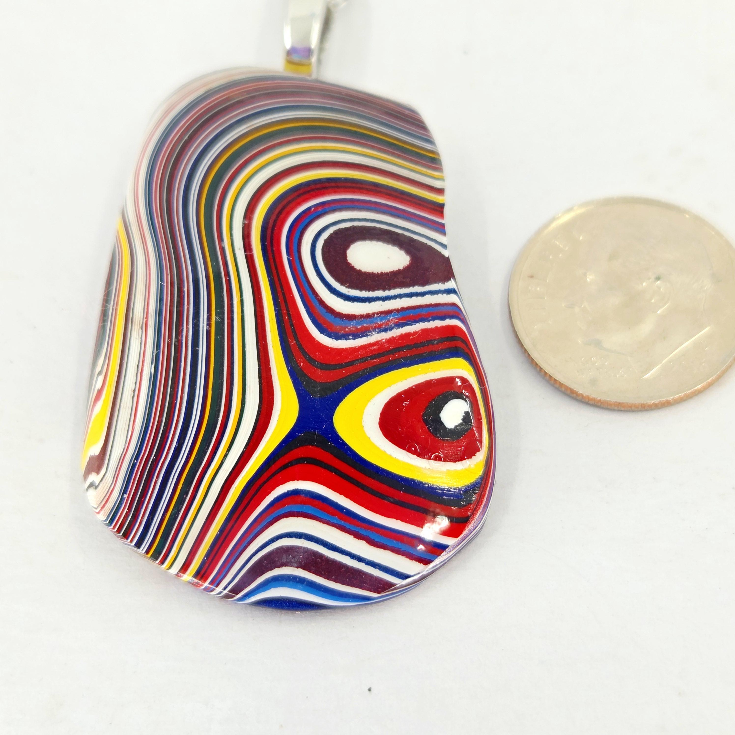 Fordite Pendant Necklace Brilliant Colors/20" Chain, view 2