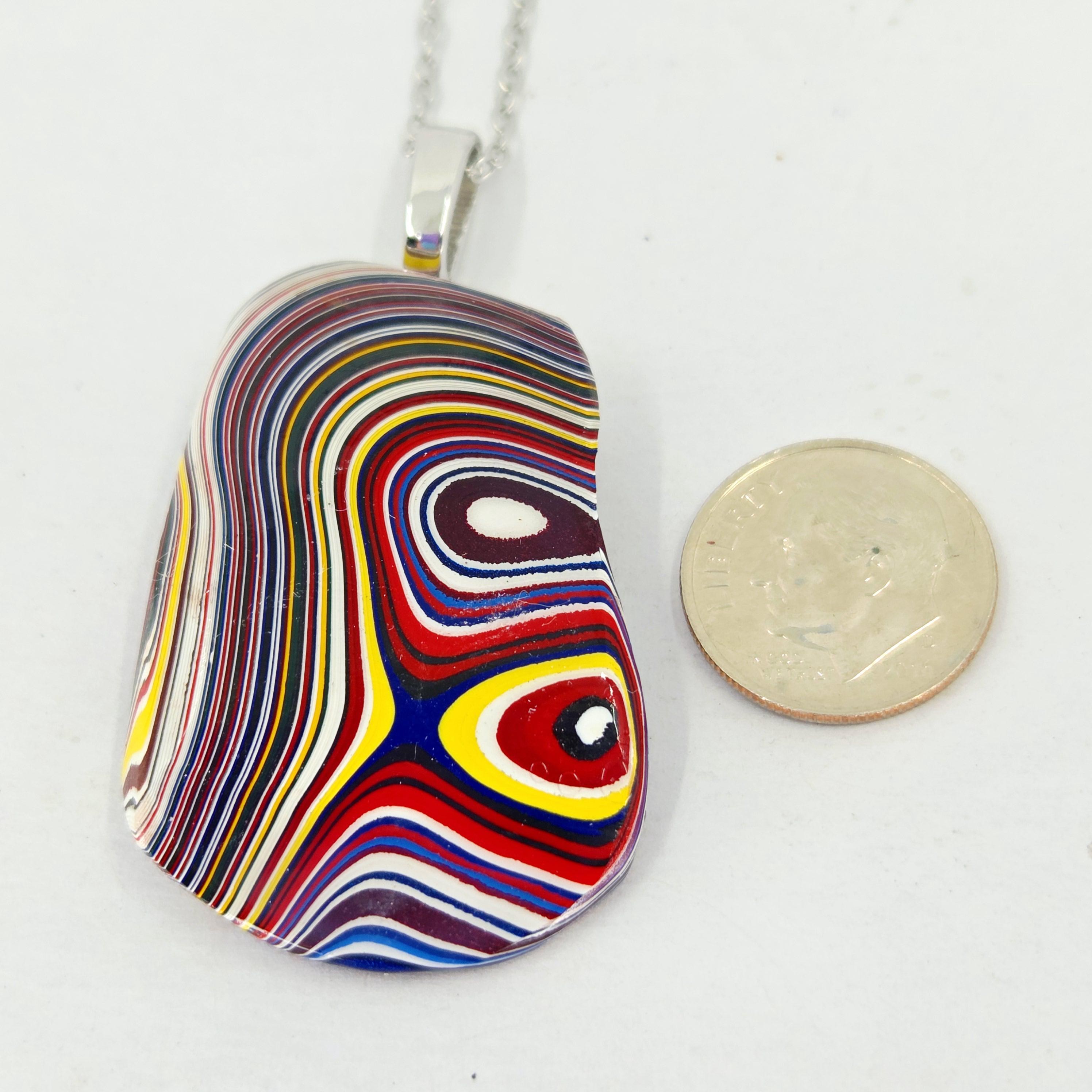 Fordite Pendant Necklace Brilliant Colors/20" Chain, view 3