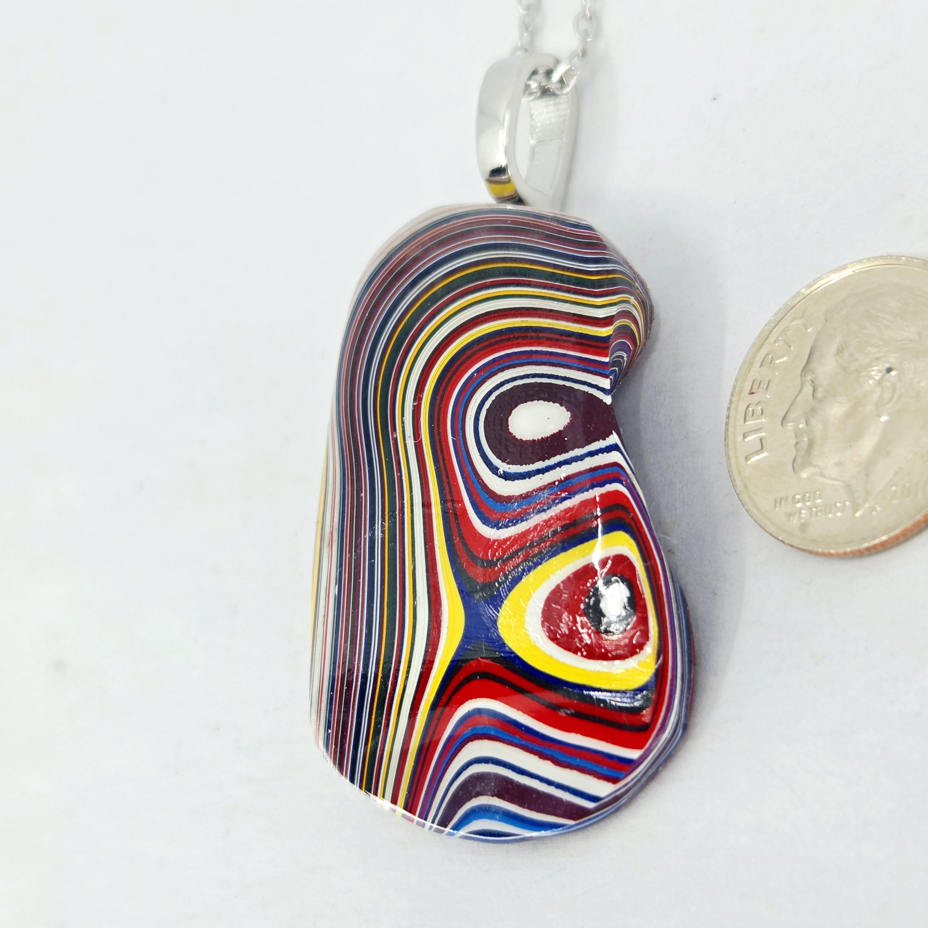 Fordite Pendant Necklace Brilliant Colors/20" Chain, view 4