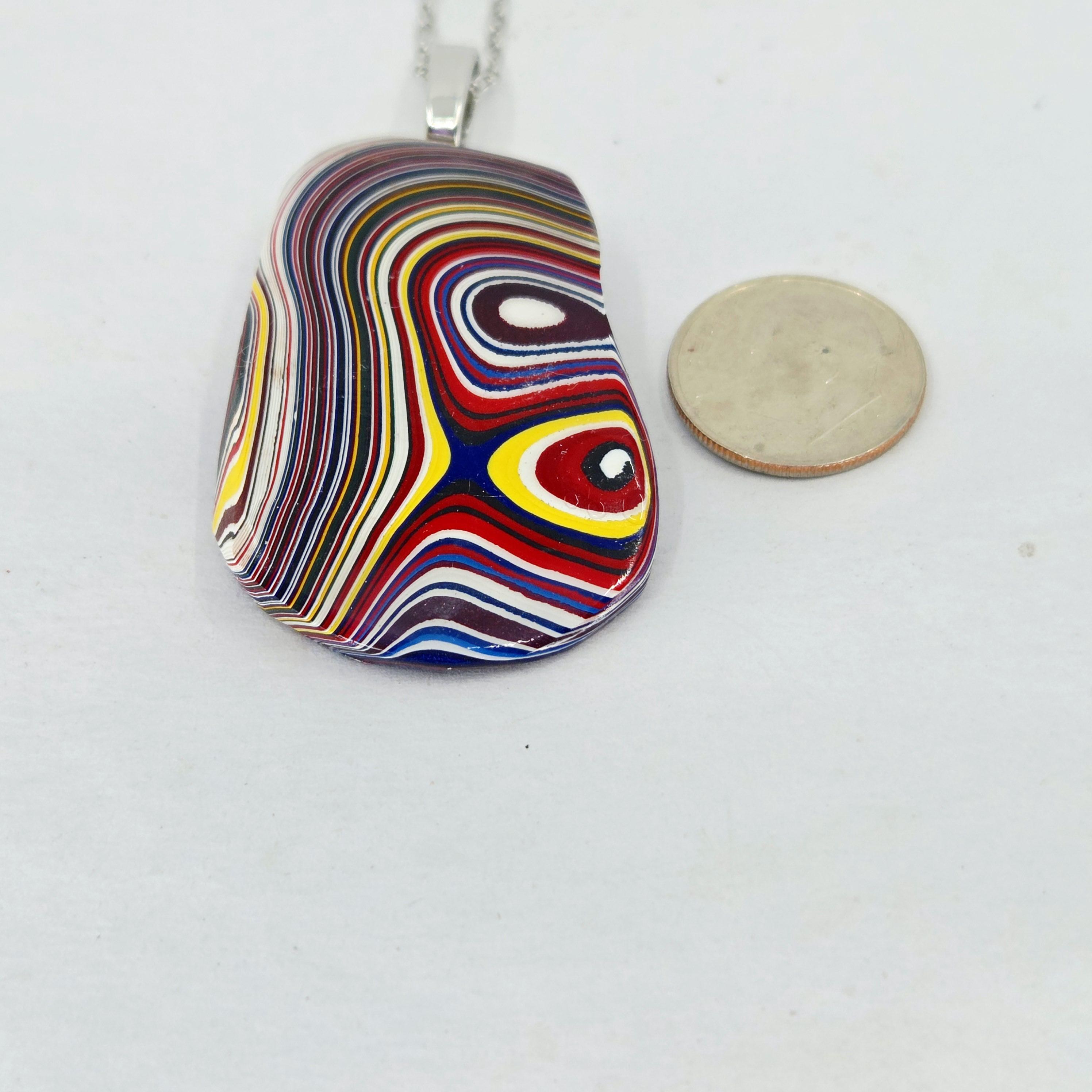 Fordite Pendant Necklace Brilliant Colors/20" Chain, view 6