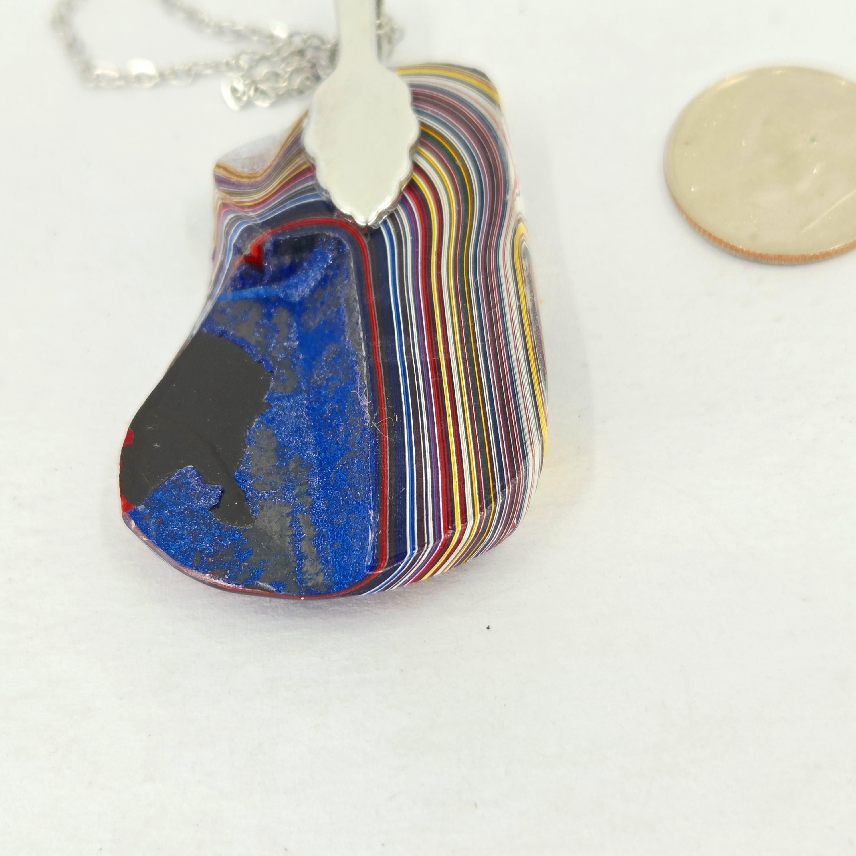 Fordite Pendant Necklace Brilliant Colors/20" Chain, view 7