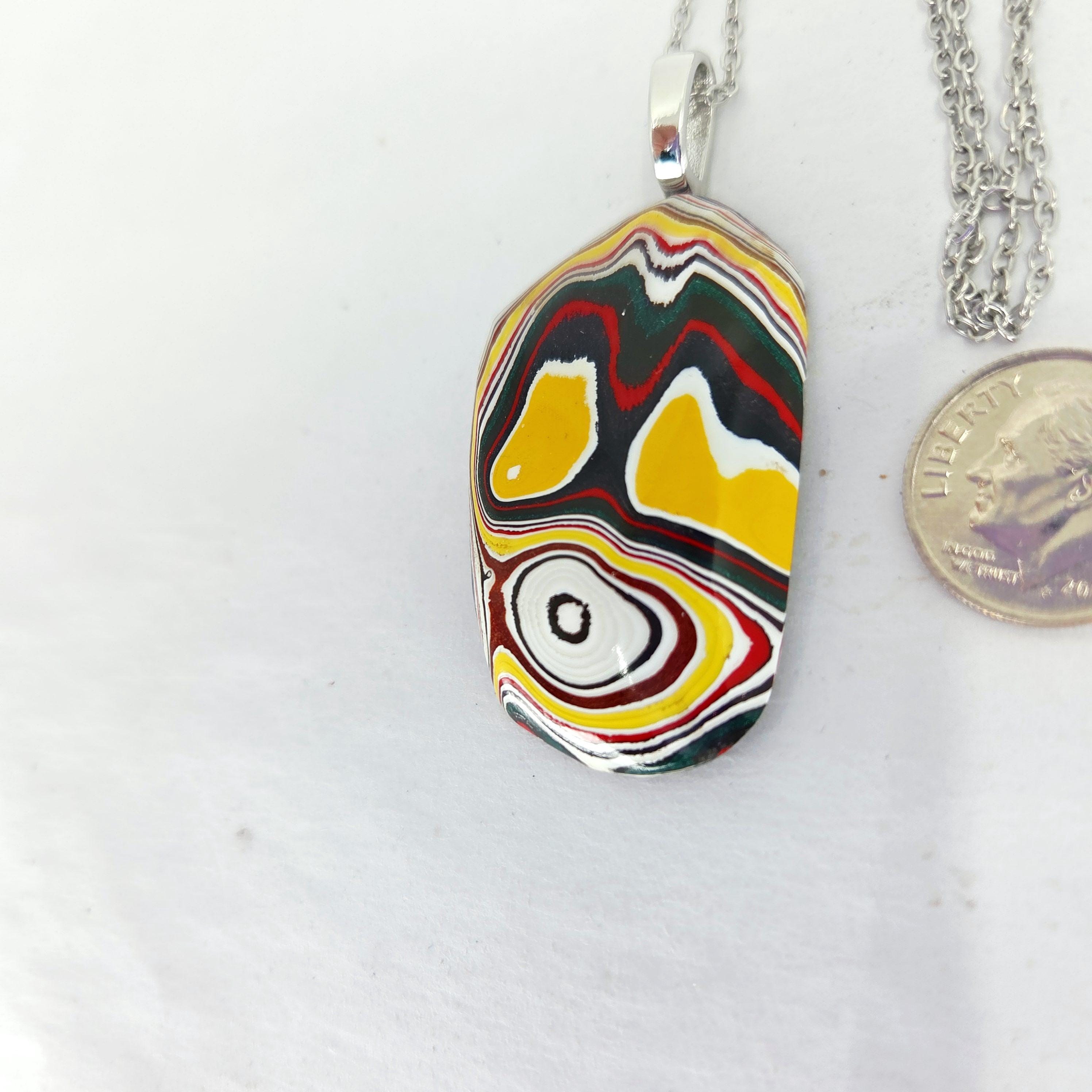 Fordite Pendant Necklace Brilliant Colors/18" Chain/Bright Yellow, view 2