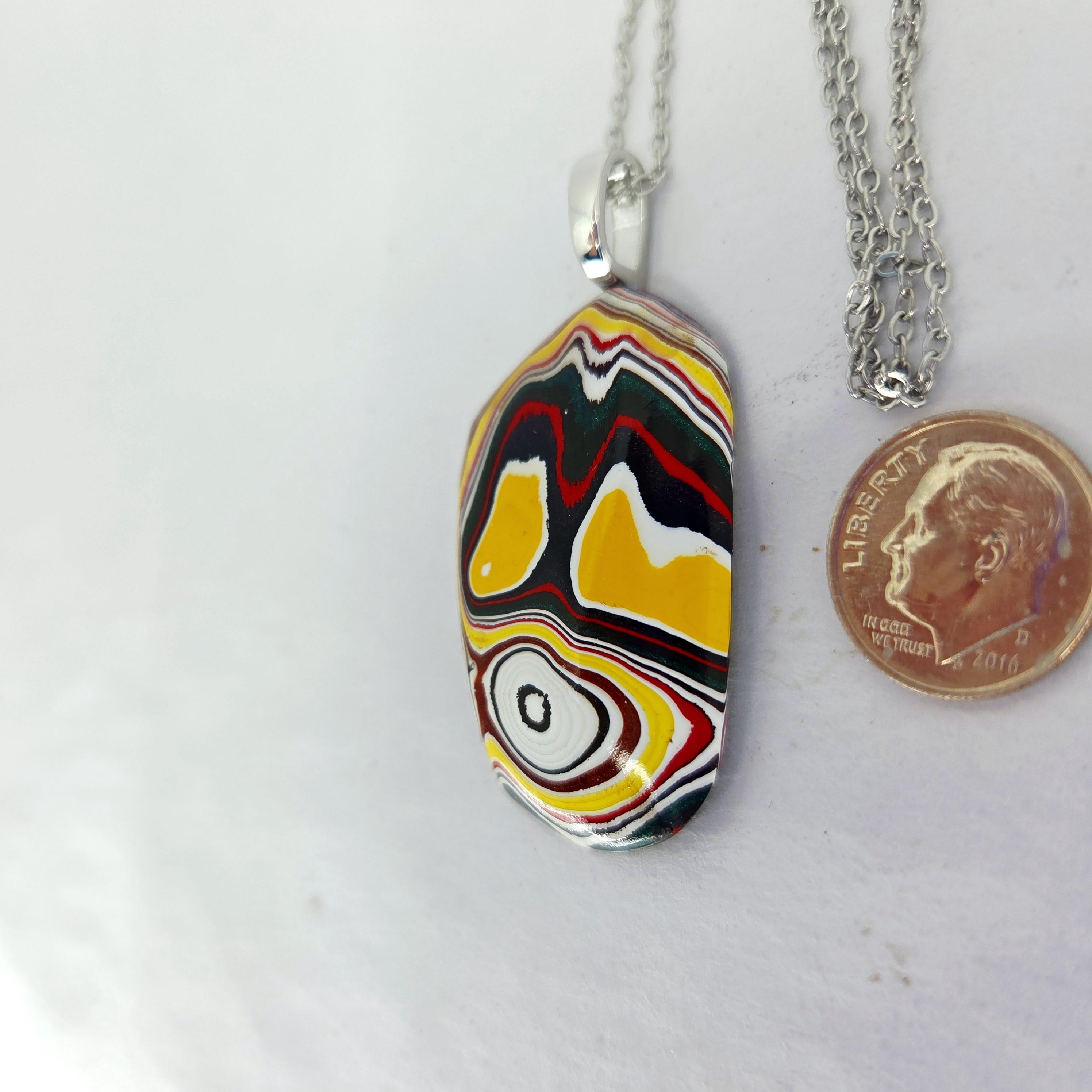 Fordite Pendant Necklace Brilliant Colors/18" Chain/Bright Yellow, view 3