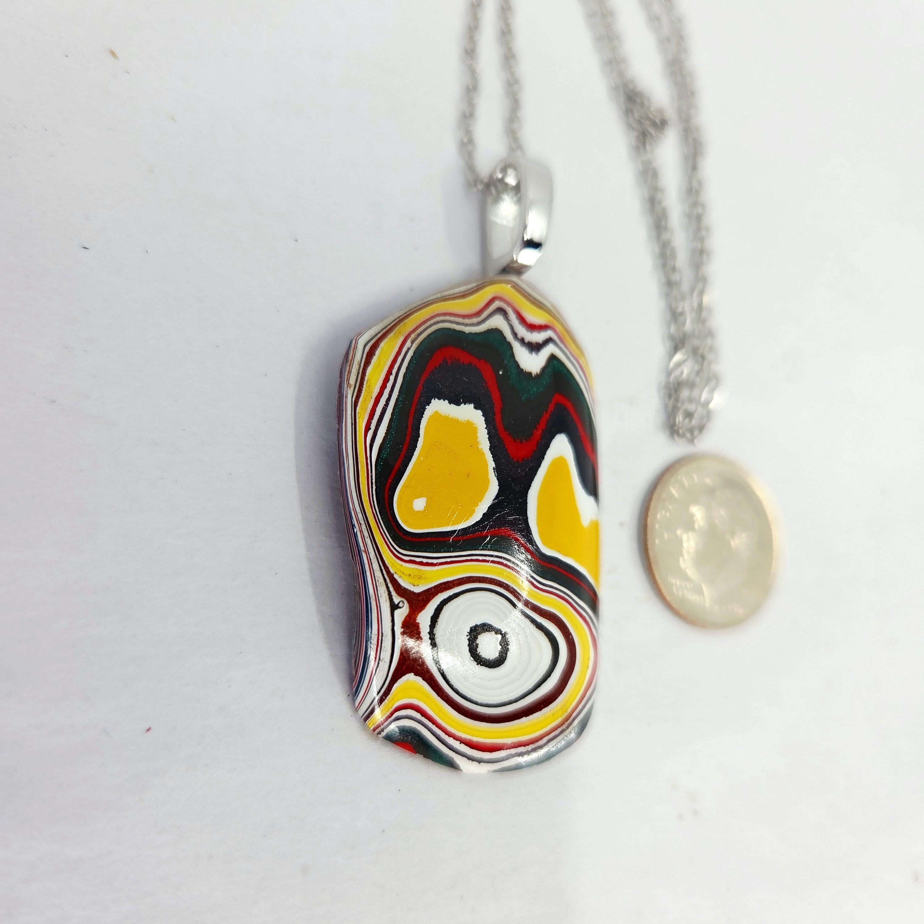Fordite Pendant Necklace Brilliant Colors/18" Chain/Bright Yellow, view 4