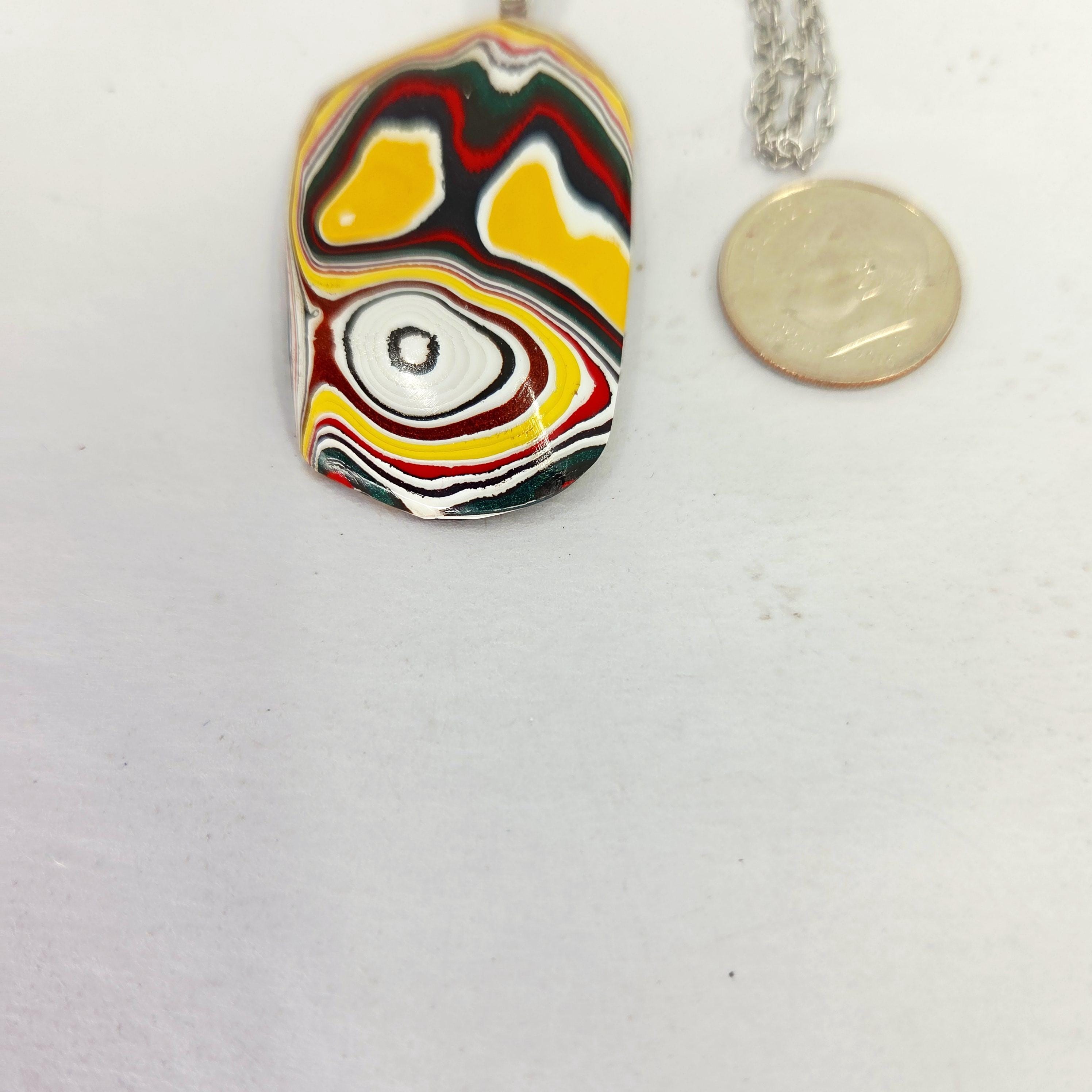 Fordite Pendant Necklace Brilliant Colors/18" Chain/Bright Yellow, view 5