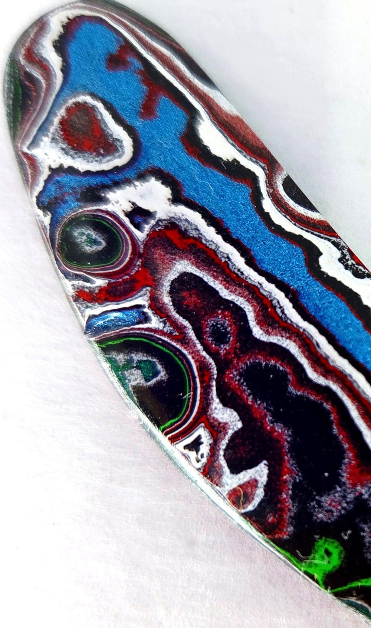 Kenworth Fordite Cabochon #3, Metallic Blue, Neon Green, Visible Layers, Jewelry Making, view 3