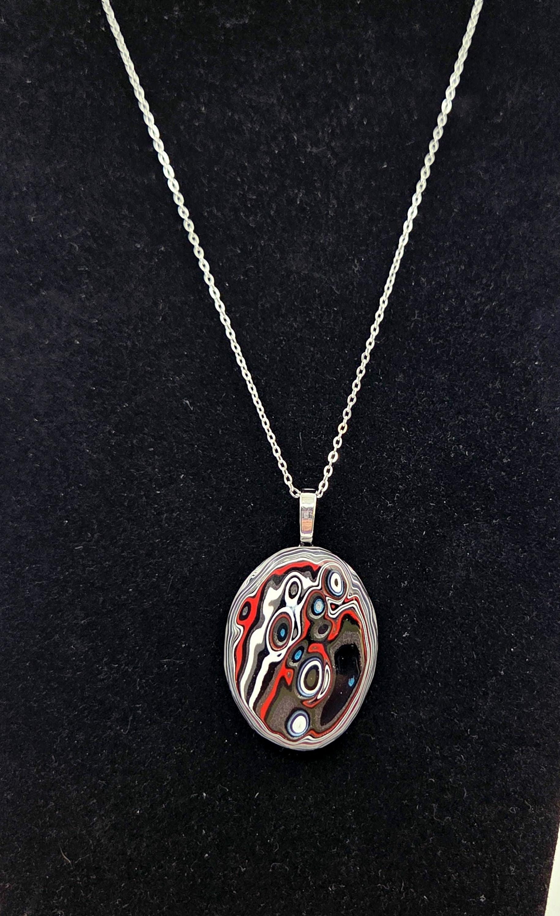Fordite Pendant Metallic Sparkle Sharp Colors, view 3