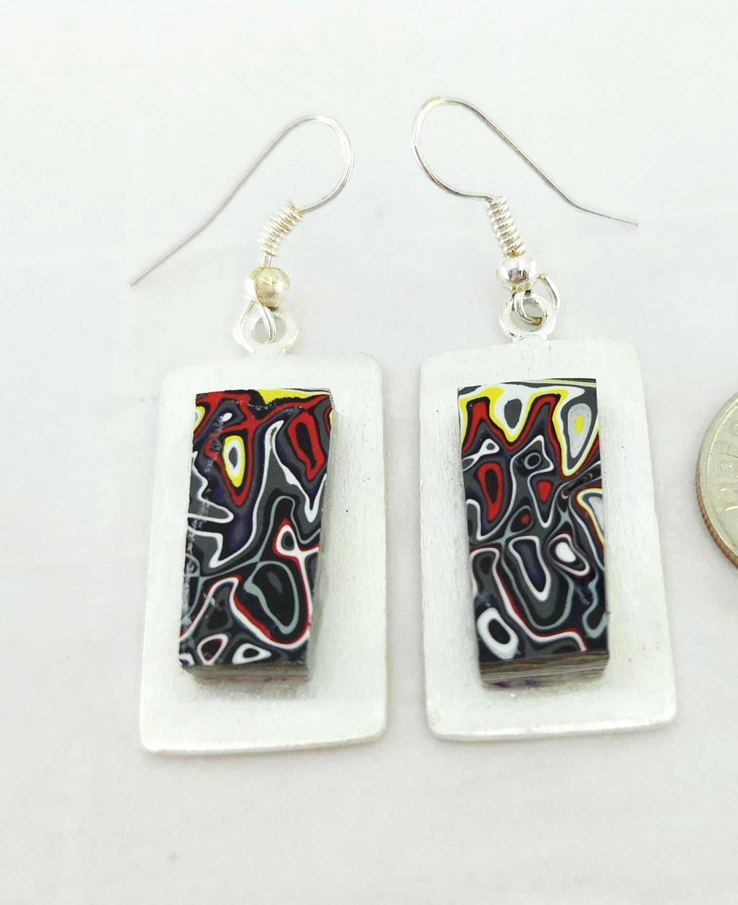 Fordite Earrings/Paint Flow Flames, view 2