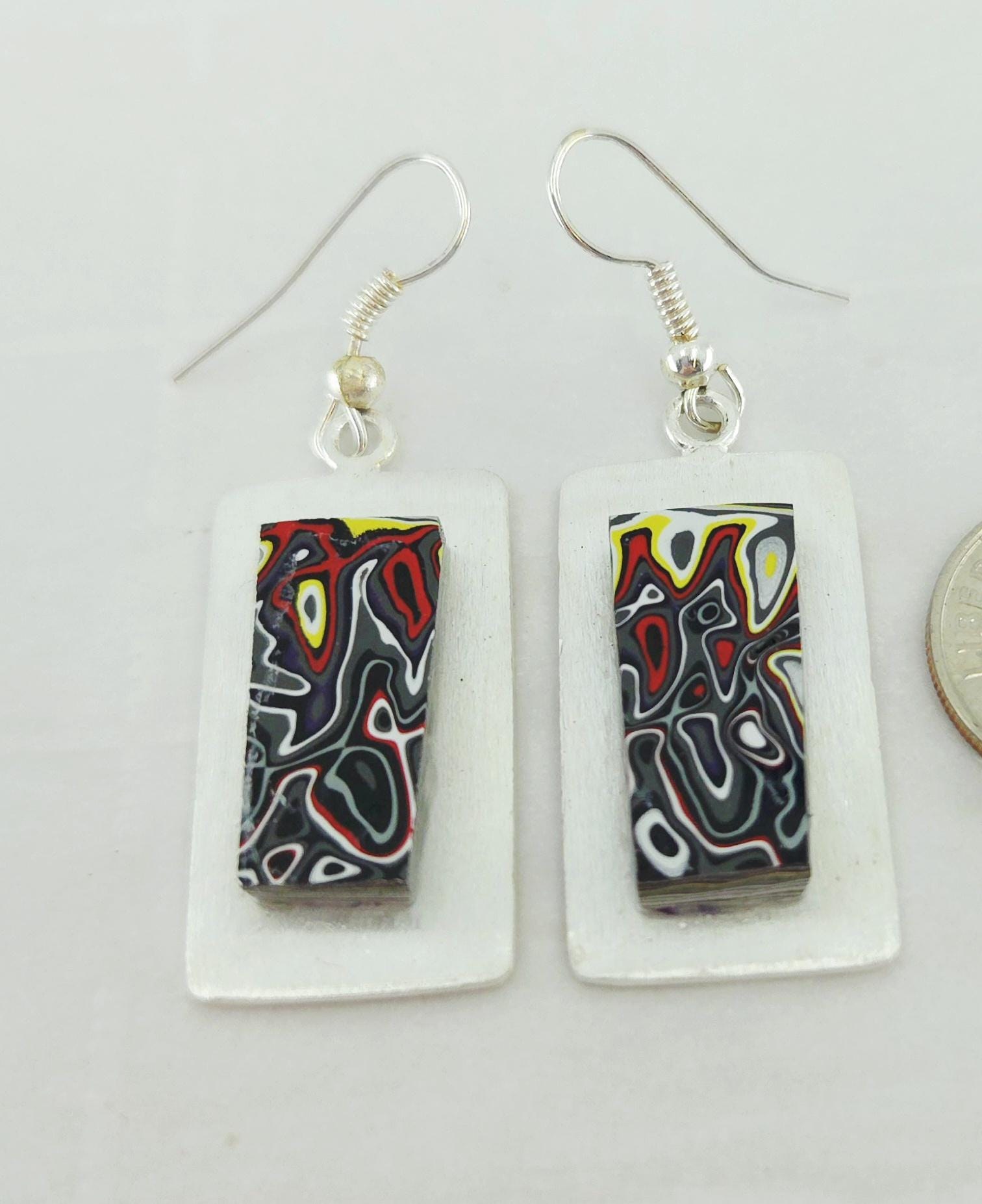 Fordite Earrings/Paint Flow Flames, view 2