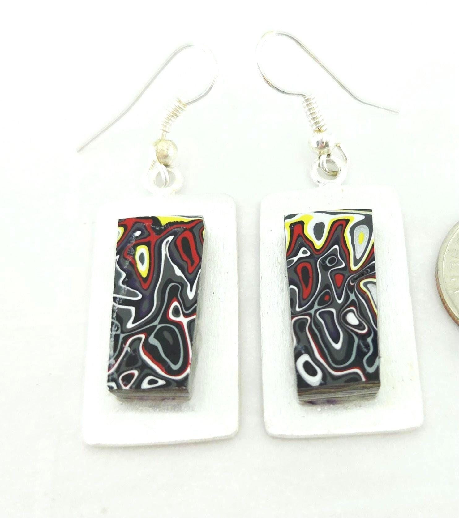 Fordite Earrings/Paint Flow Flames, view 4