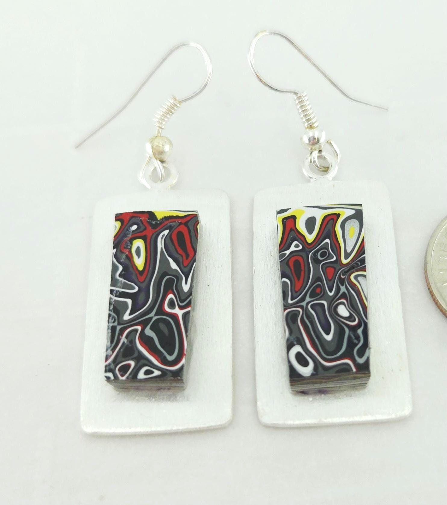 Fordite Earrings/Paint Flow Flames, view 4