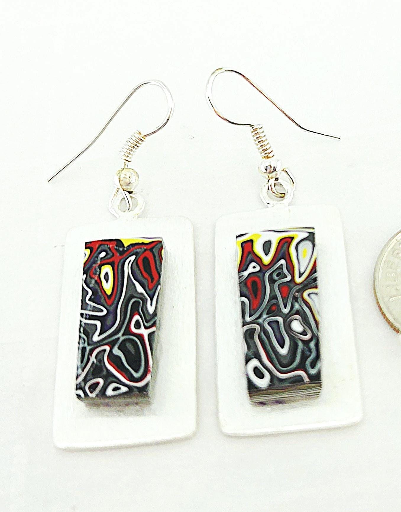 Fordite Earrings/Paint Flow Flames, view 5