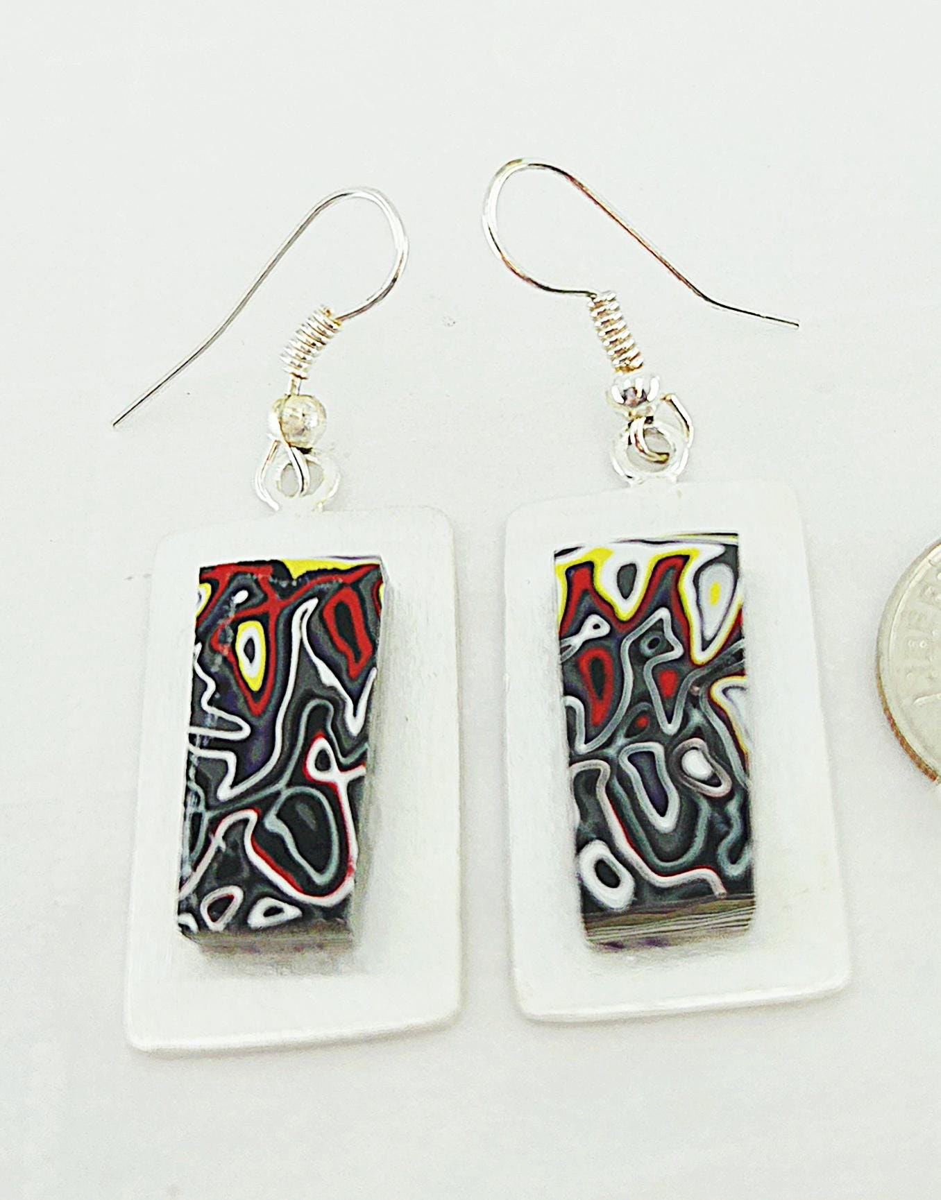Fordite Earrings/Paint Flow Flames, view 5