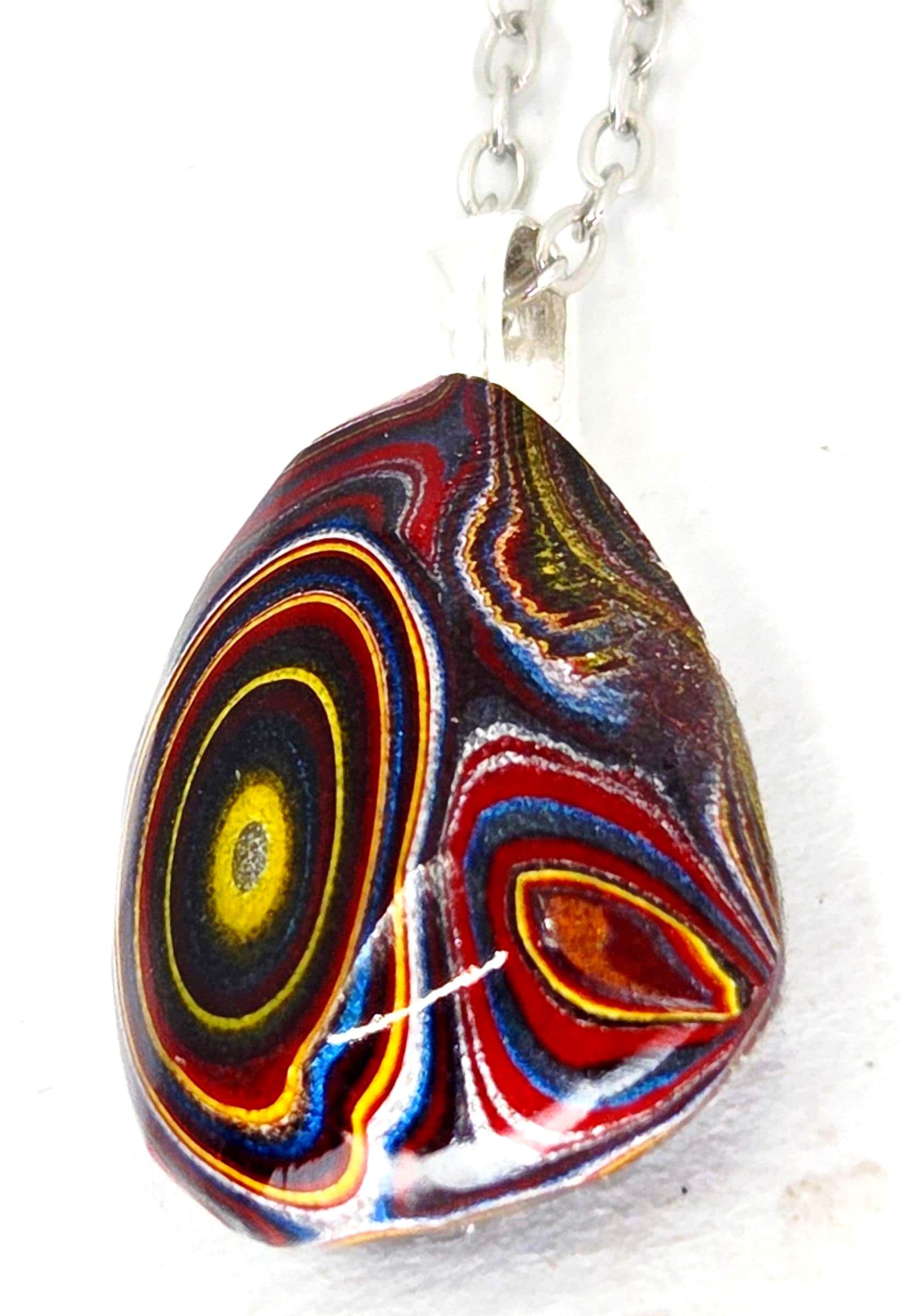 Corvette Fordite Pendant / Chatoyant Bulls Eye /Deep Irridescent Colors / Fun Size