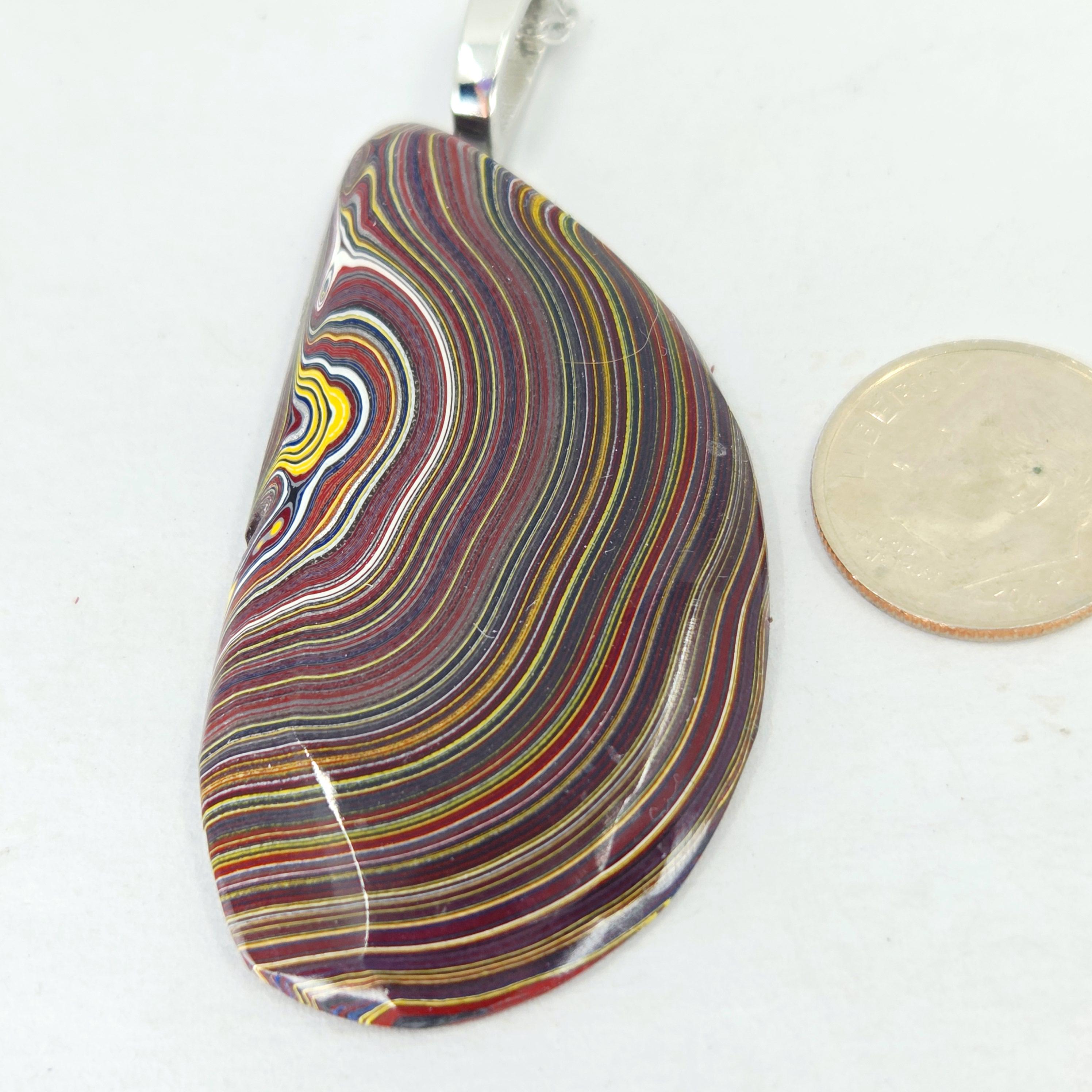 Corvette Fordite Pendant Necklace: Sterling Silver Bail, Swirling Colors (2 3/8" Pendant, 20" Chain)