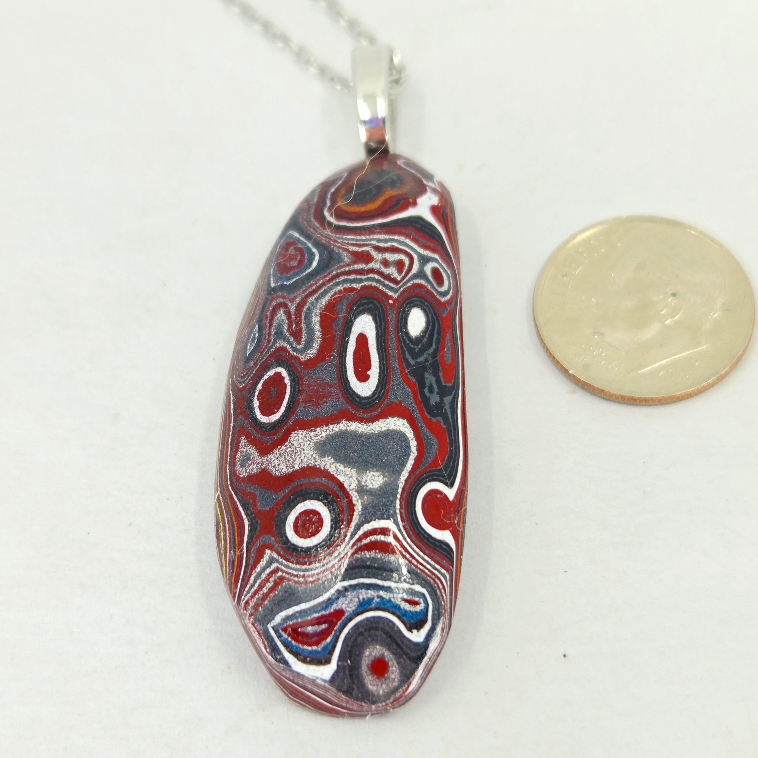 Corvette Fordite Pendant Necklace: Sterling Silver Bail, Swirling Paint Patterns (20" Chain)