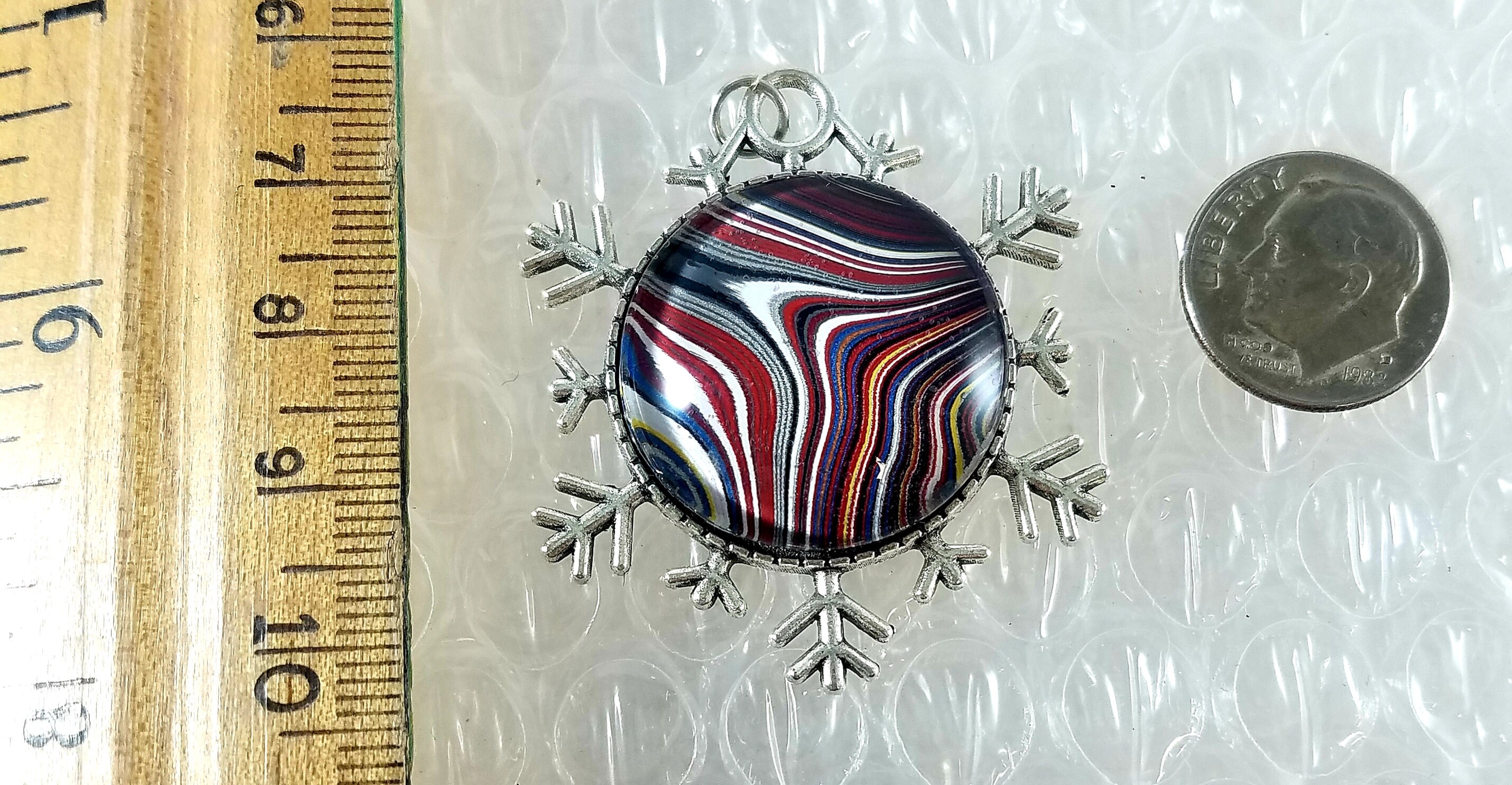 Corvette Fordite Snowflake Christmas Decoration, Winter pendant, Holiday Brooch