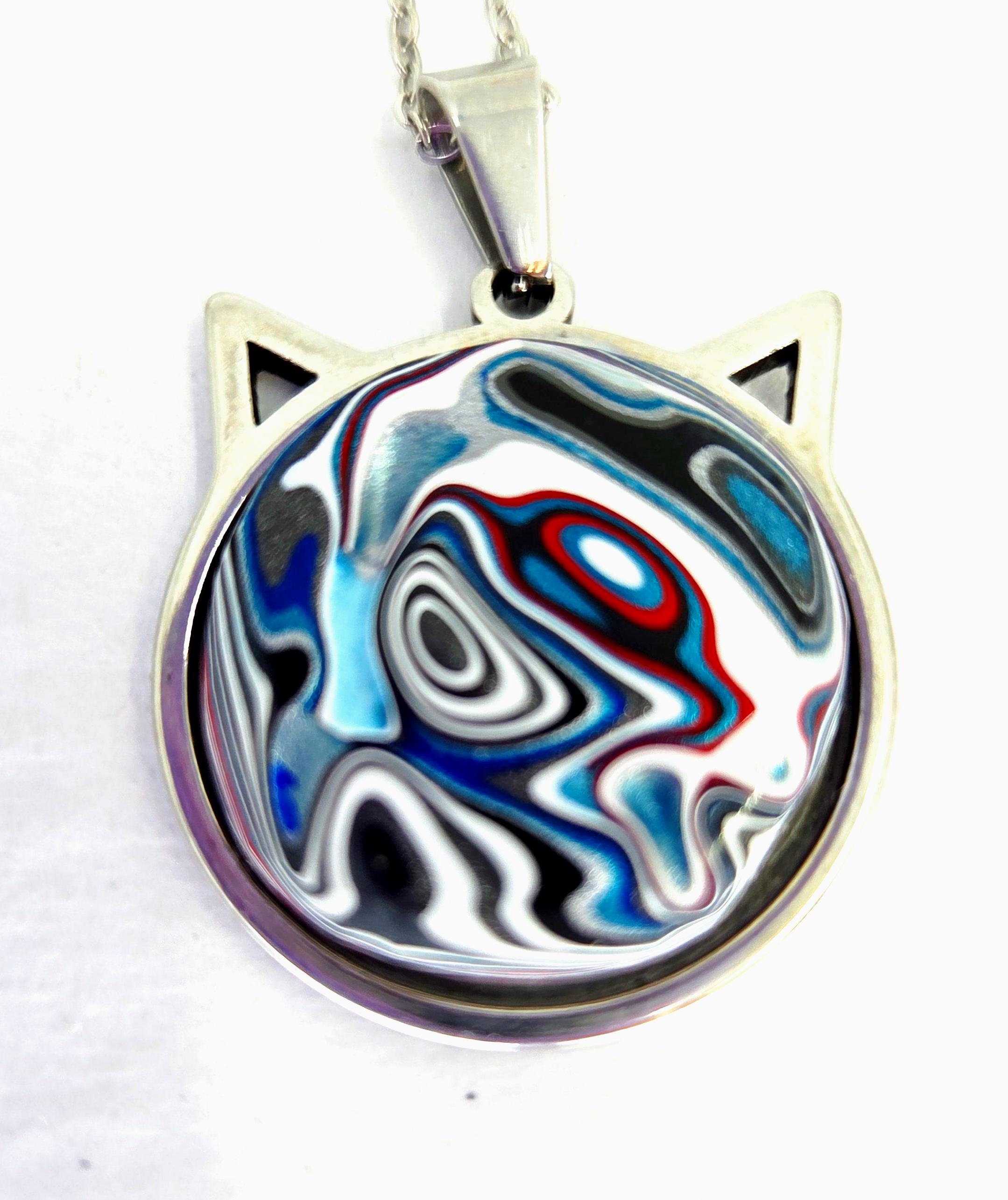 Fordite Cat/ Blue Swirls/ Kitten Necklace / Pendant