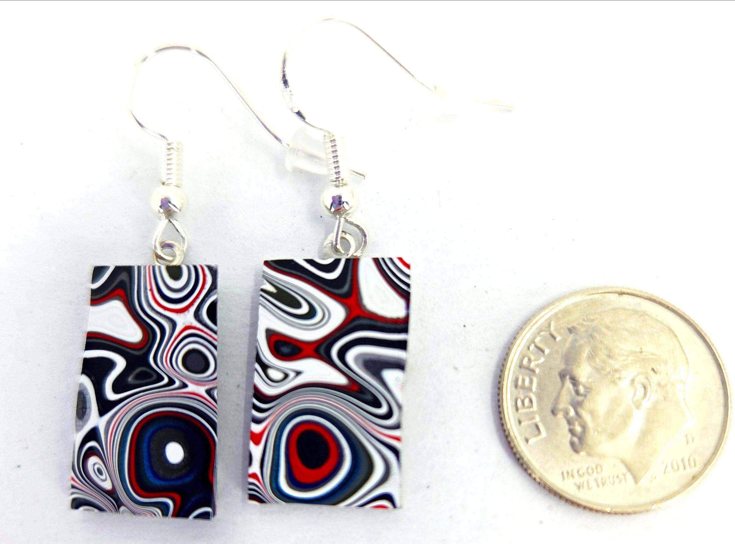 Fordite Earrings, #FE06, Retro Wild Patterns