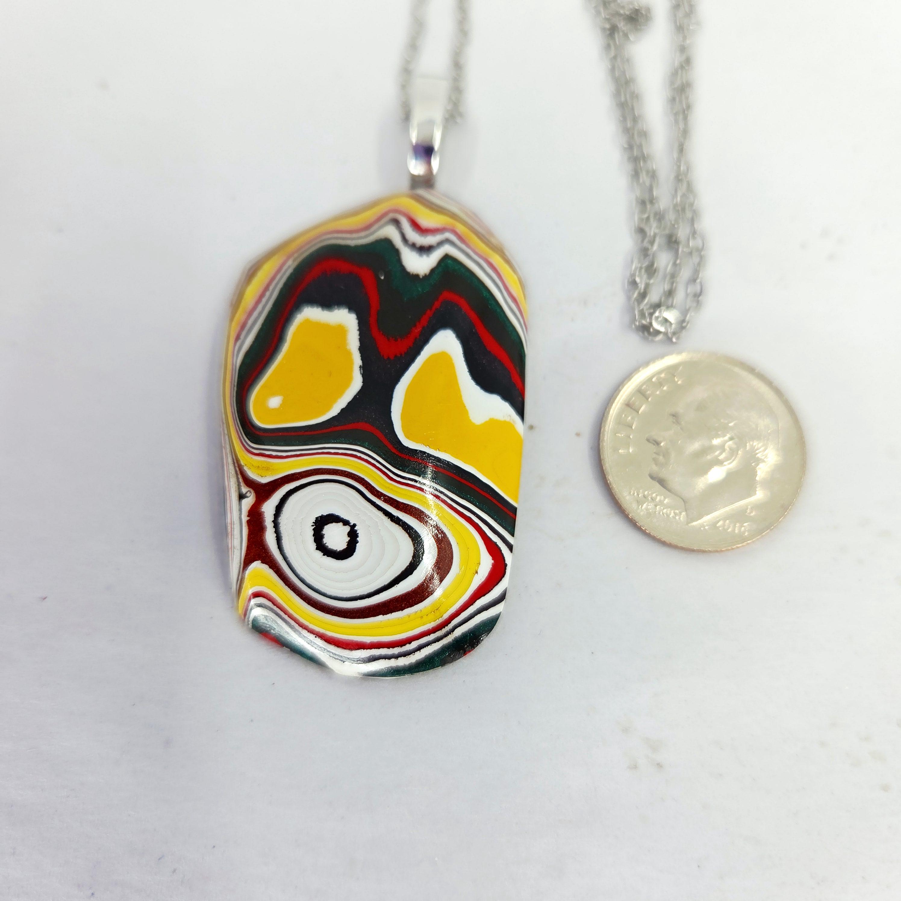 Fordite Pendant Necklace Brilliant Colors/18" Chain/Bright Yellow