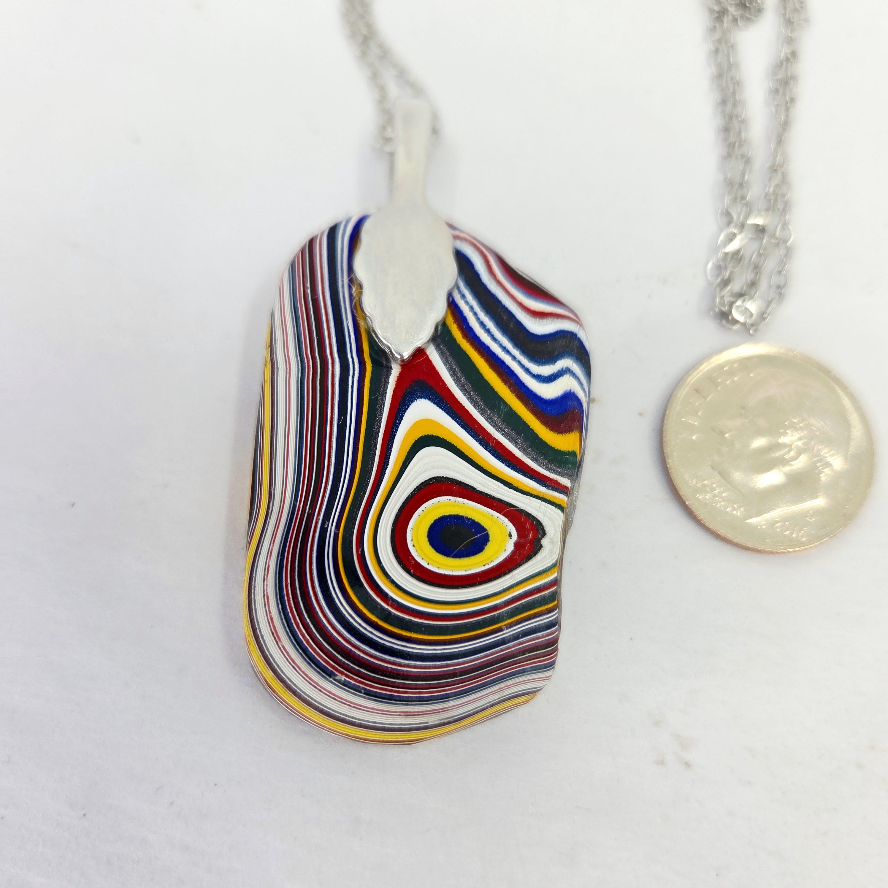 Fordite Pendant Necklace Brilliant Colors/20" Chain