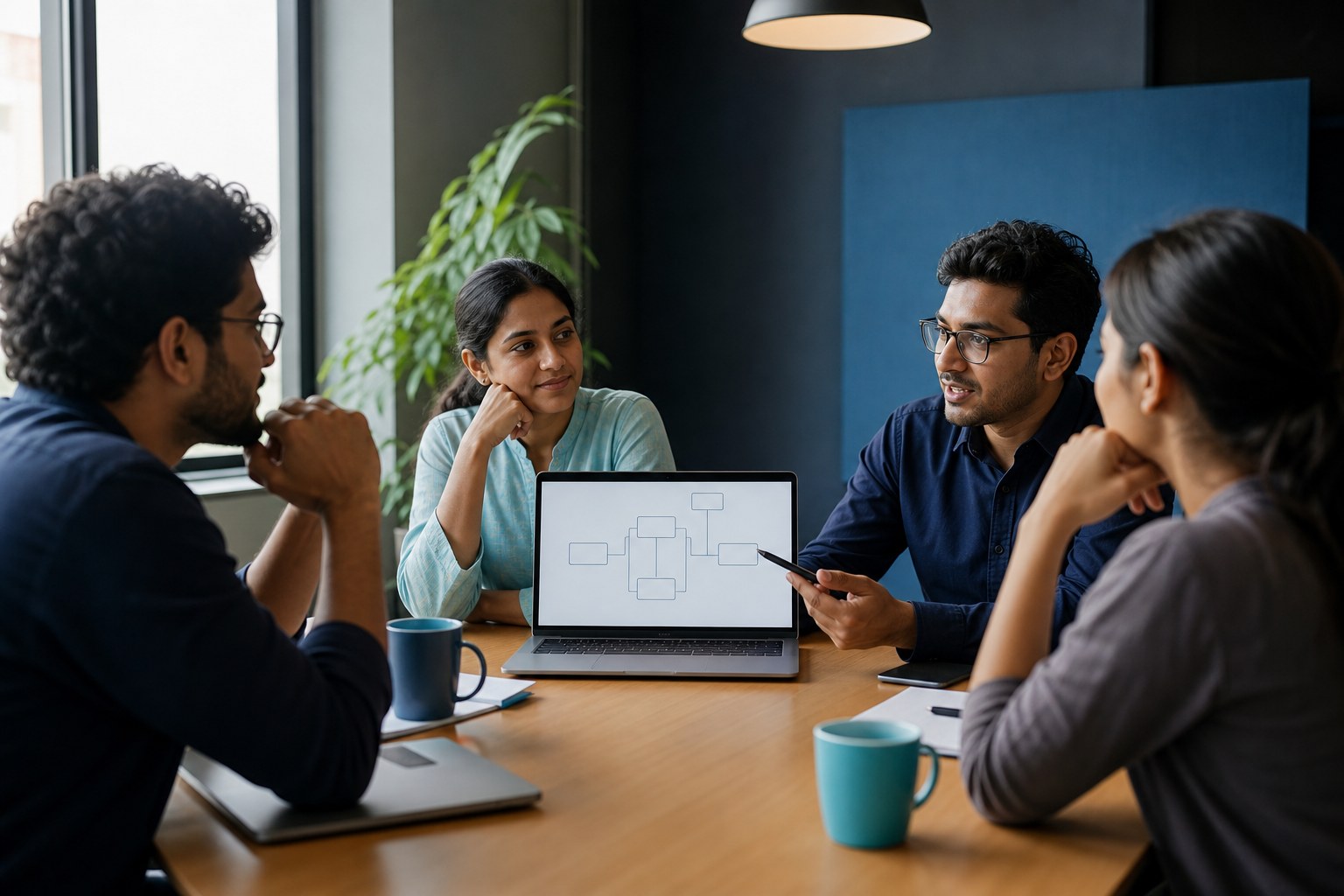 Indian startup team collaborating in a video meeting