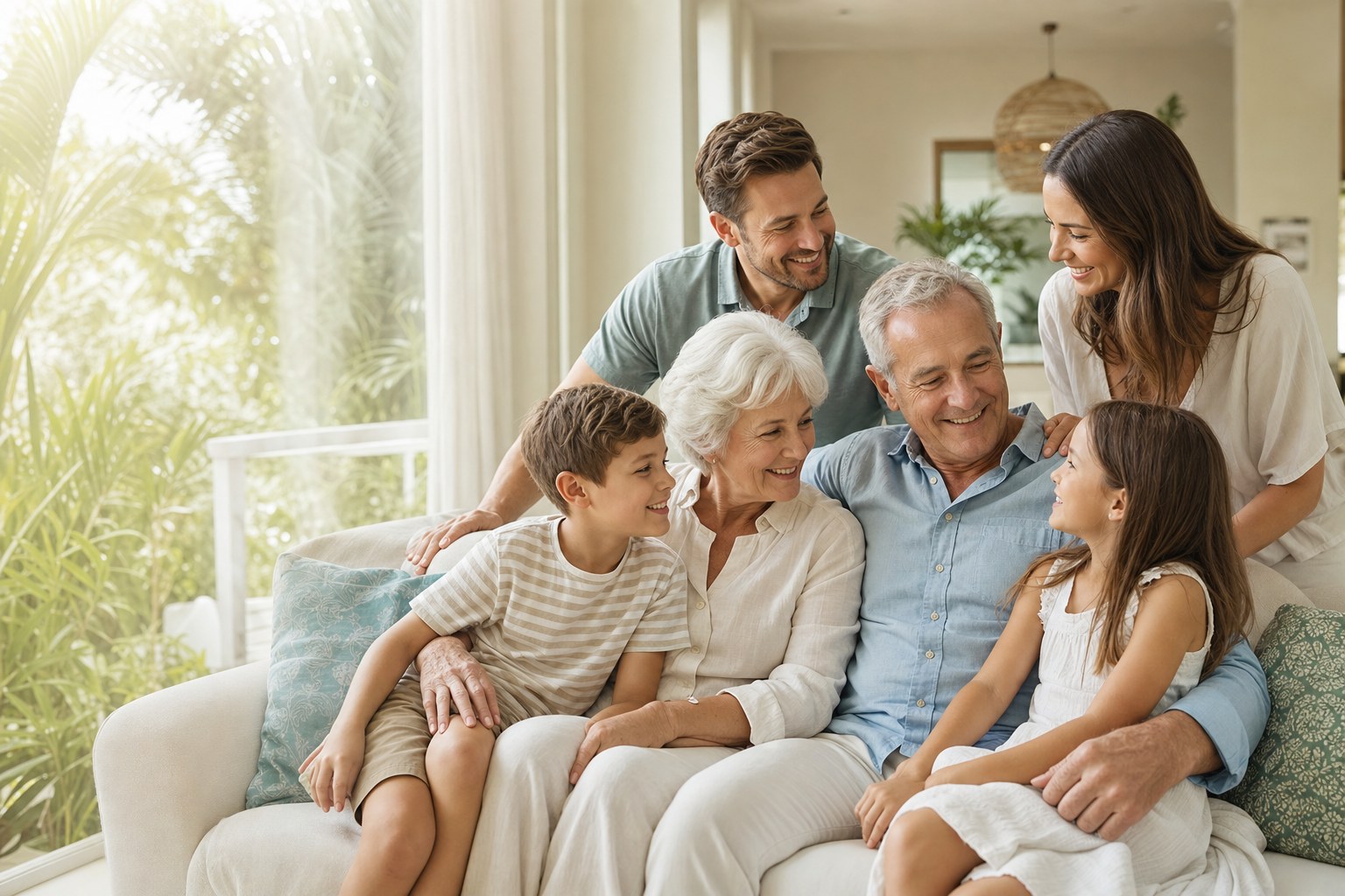 Multigenerational family gathered at home