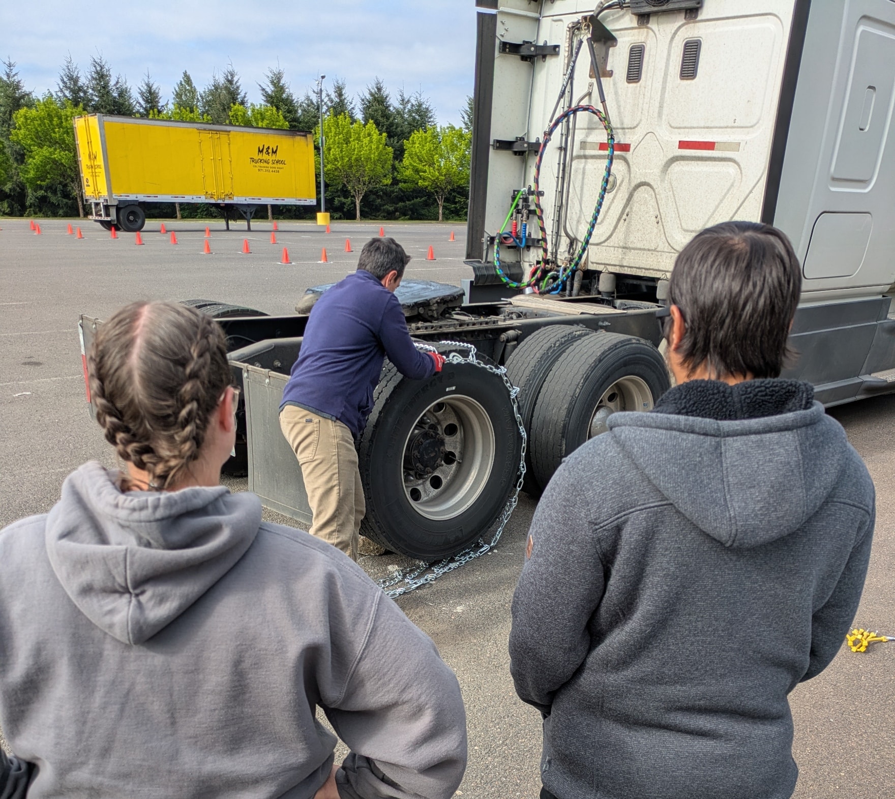 M&M Class A training truck and chains at the training yard
