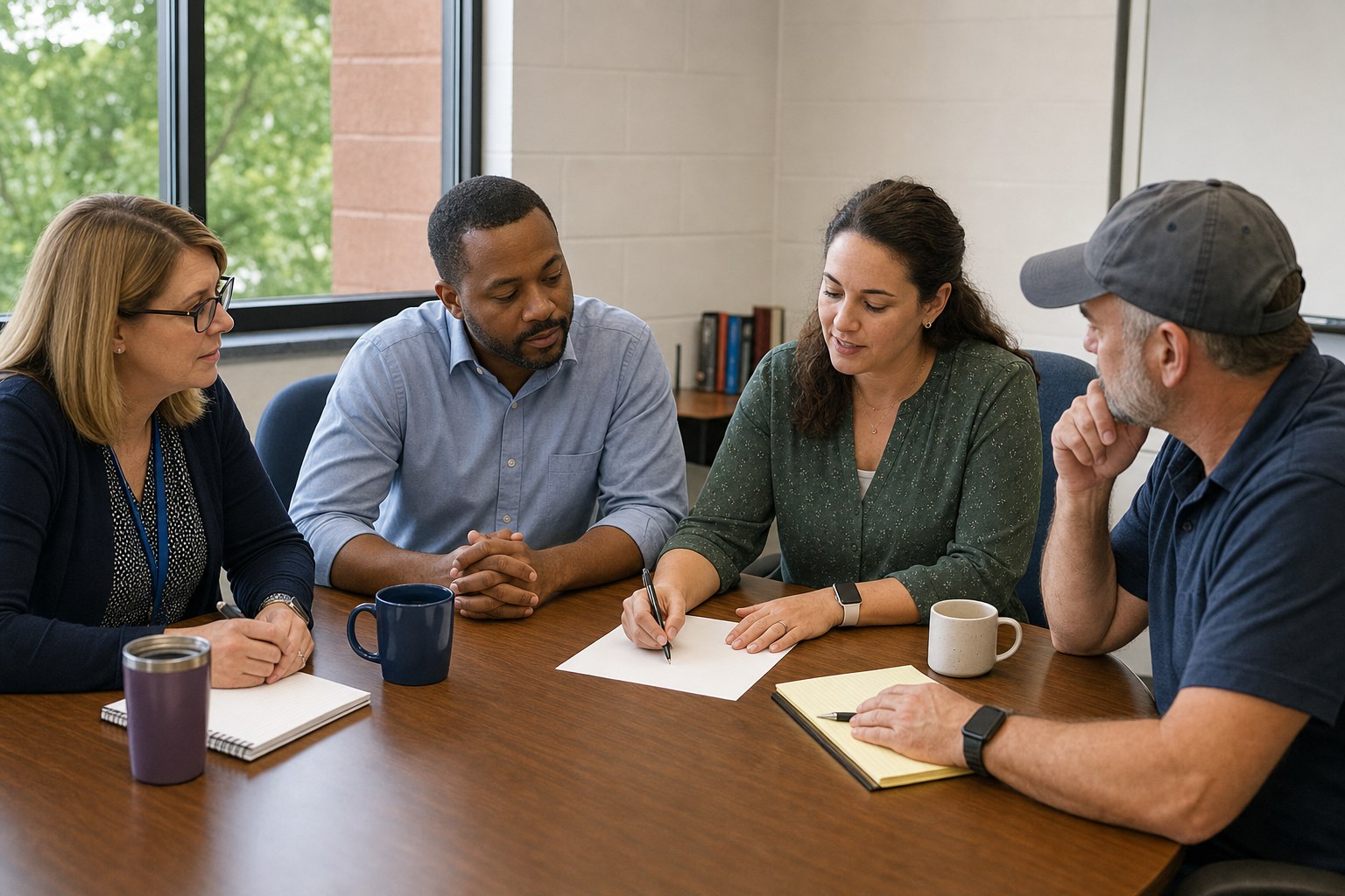 A school team discussing improvement notes after a safety practice