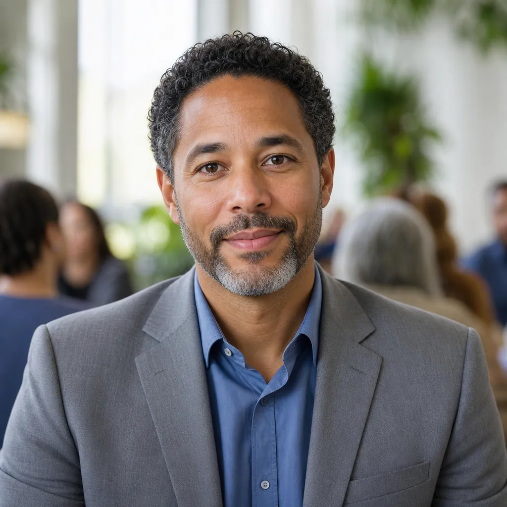 AI-generated portrait of a fictional public-health leader