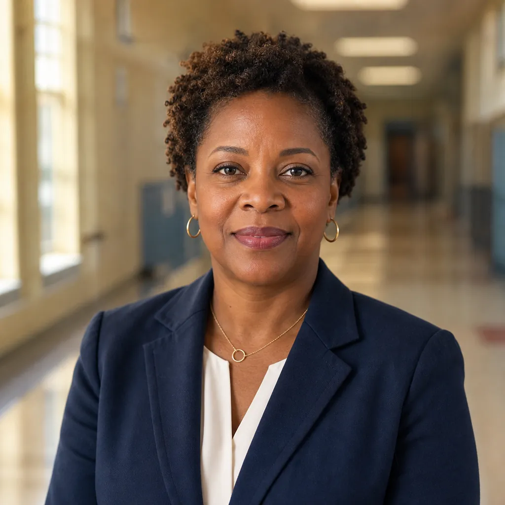 AI-generated portrait of a fictional school leader