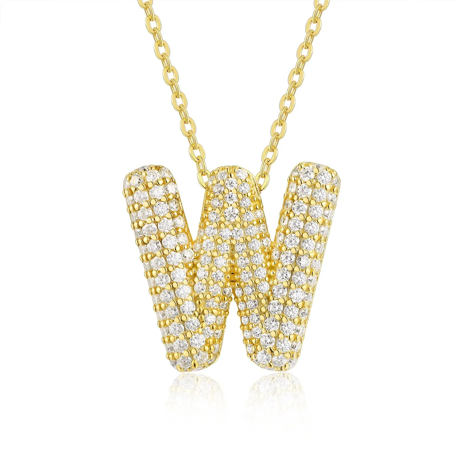 Bubble Letter W Moissanite Pendant Necklace — S925 Silver