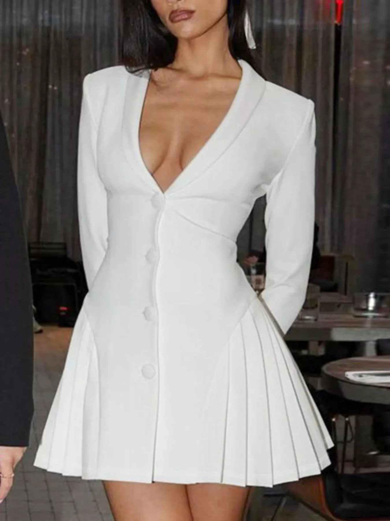 Button Down Blazer Pleated Mini Dress