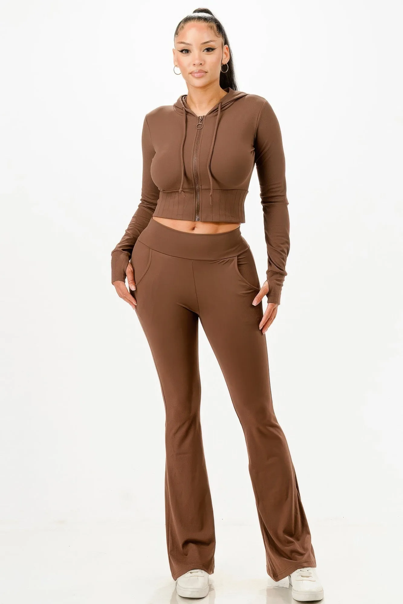Golden Heir | Butter Soft Crop Hoodie And Flare Pants Set