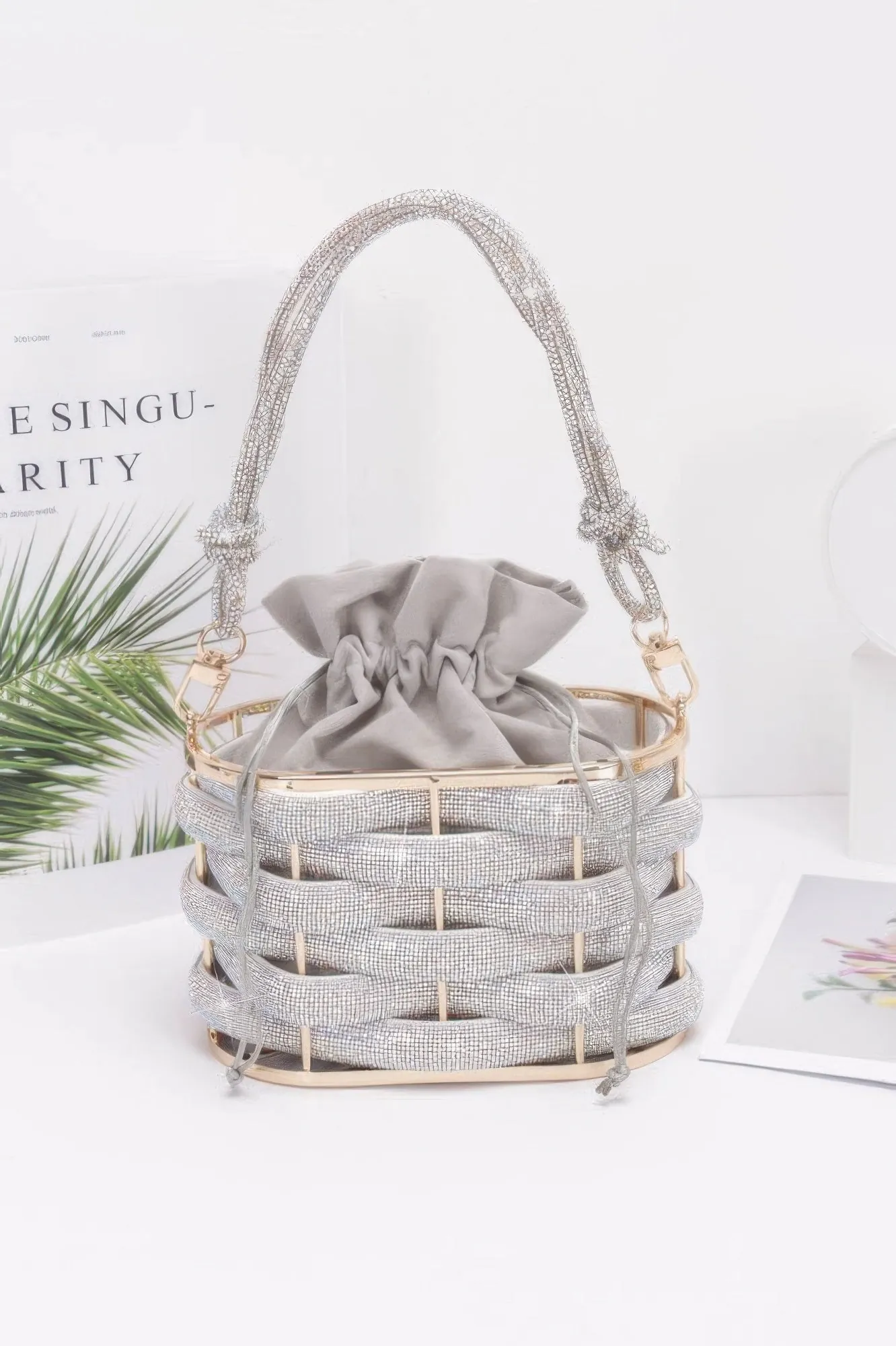 Golden Heir | Crystal Braided Metal Bucket Bag