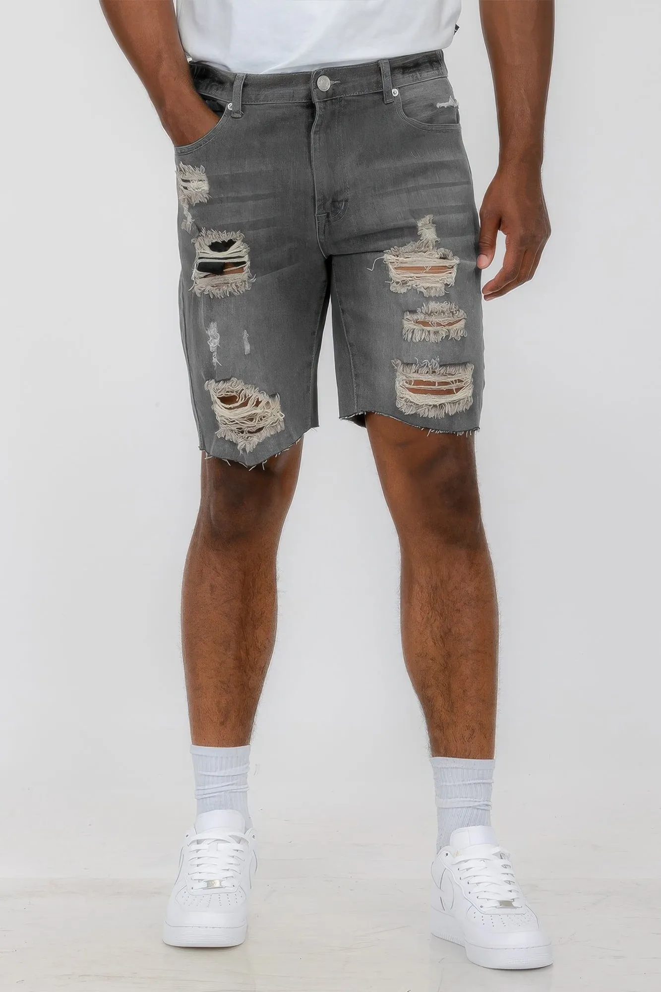 Golden Heir | Distressed Stretch Denim Shorts
