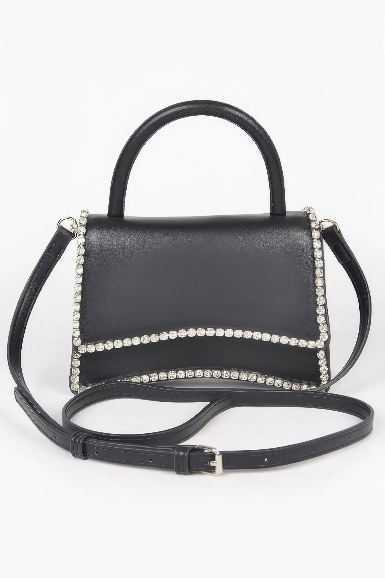 Golden Heir | Faux Leather Top Handle Flap Bag W/rhinestone