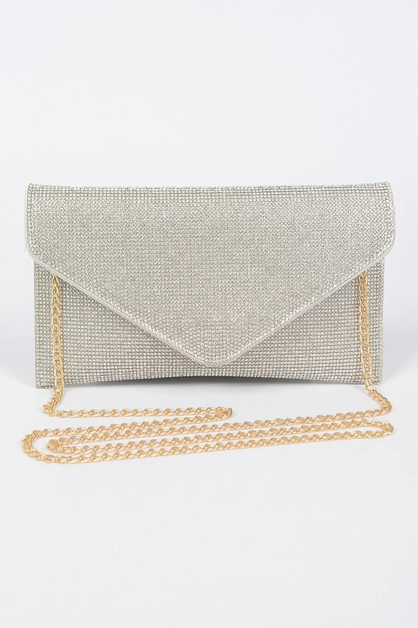 Golden Heir | Full Rhinestone Envelope Chain Clutch