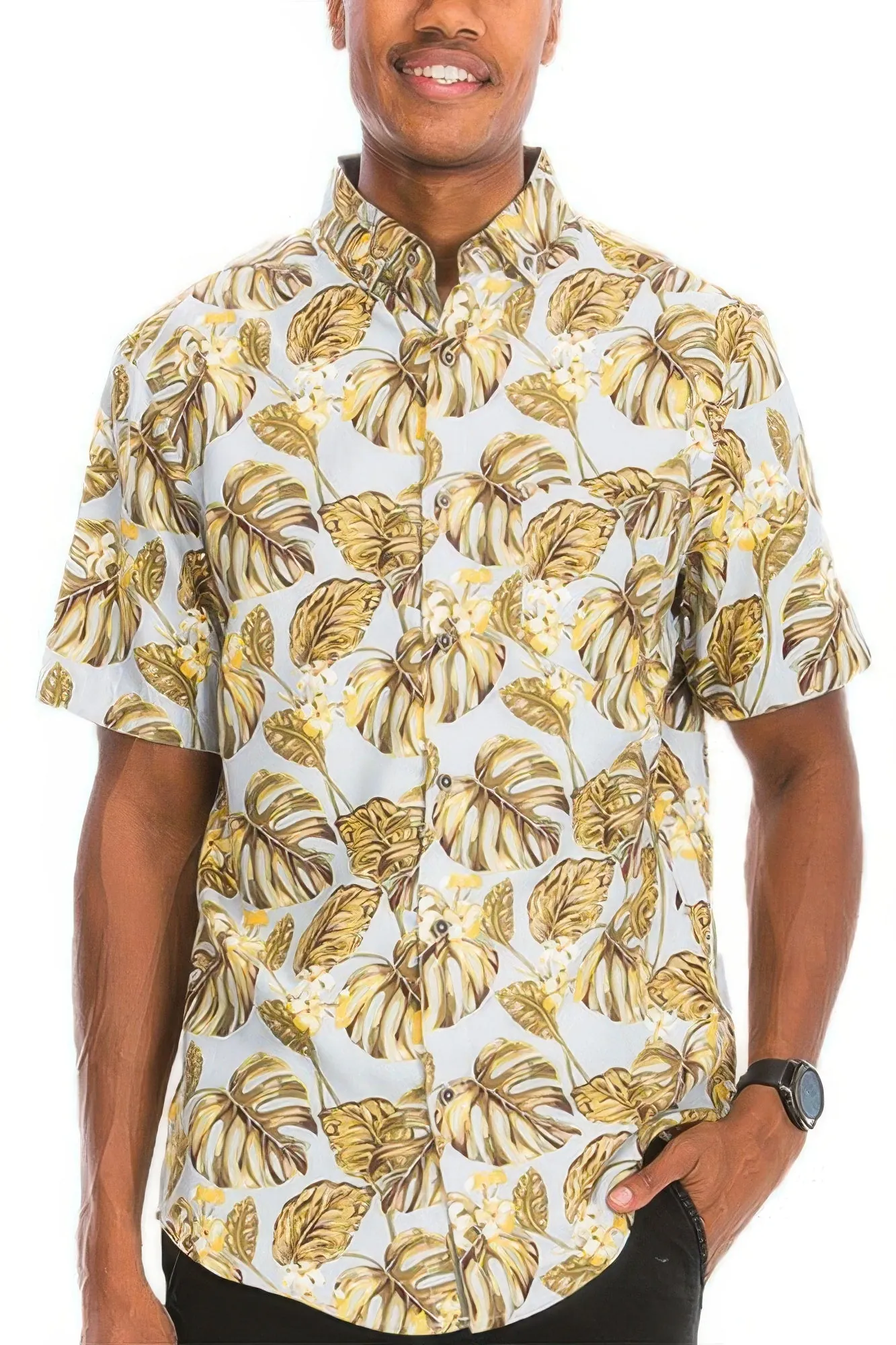 Golden Heir | Hawaiian Print Button Down Shirt (Cream)